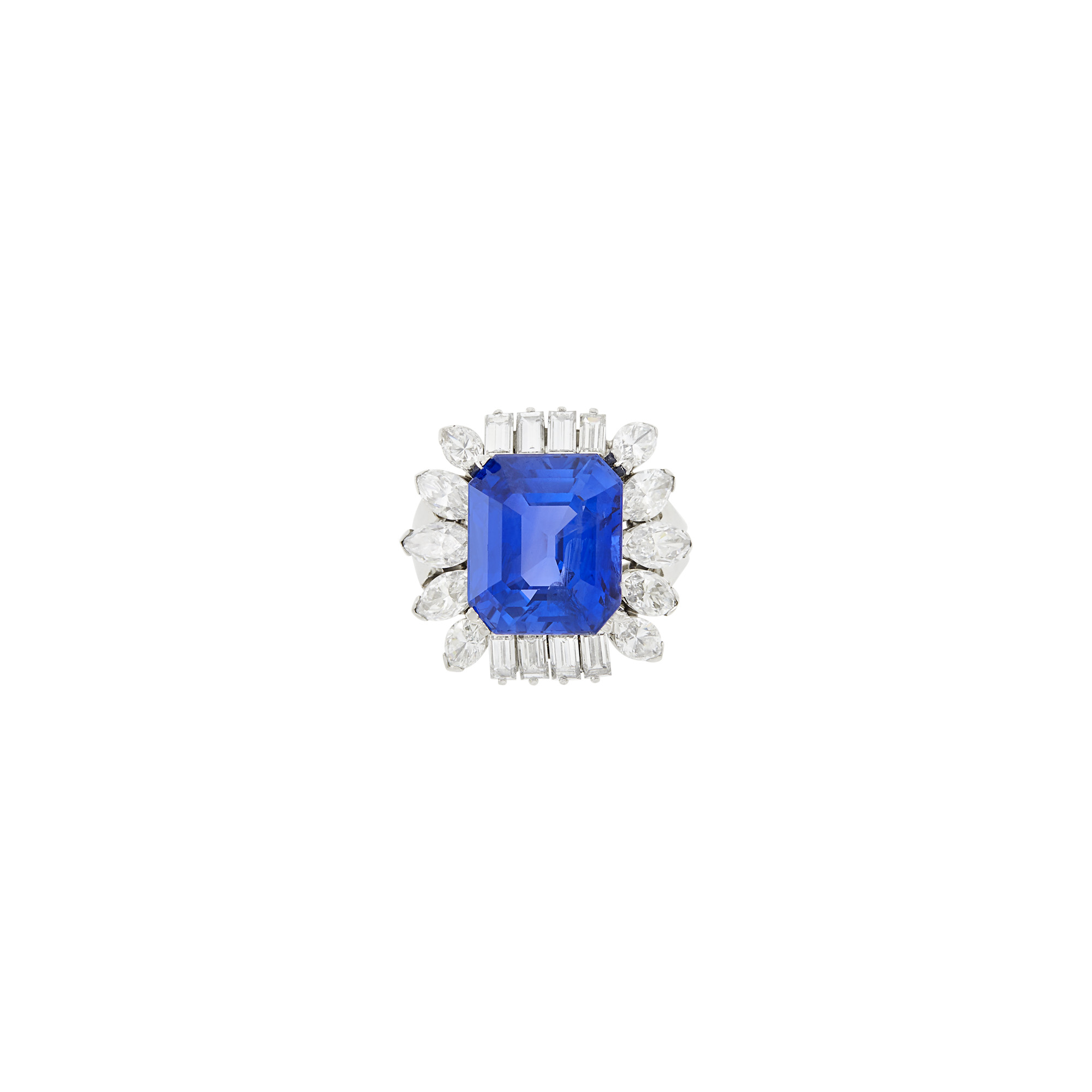 Lot image - Platinum, Sapphire and Diamond Ring, France
