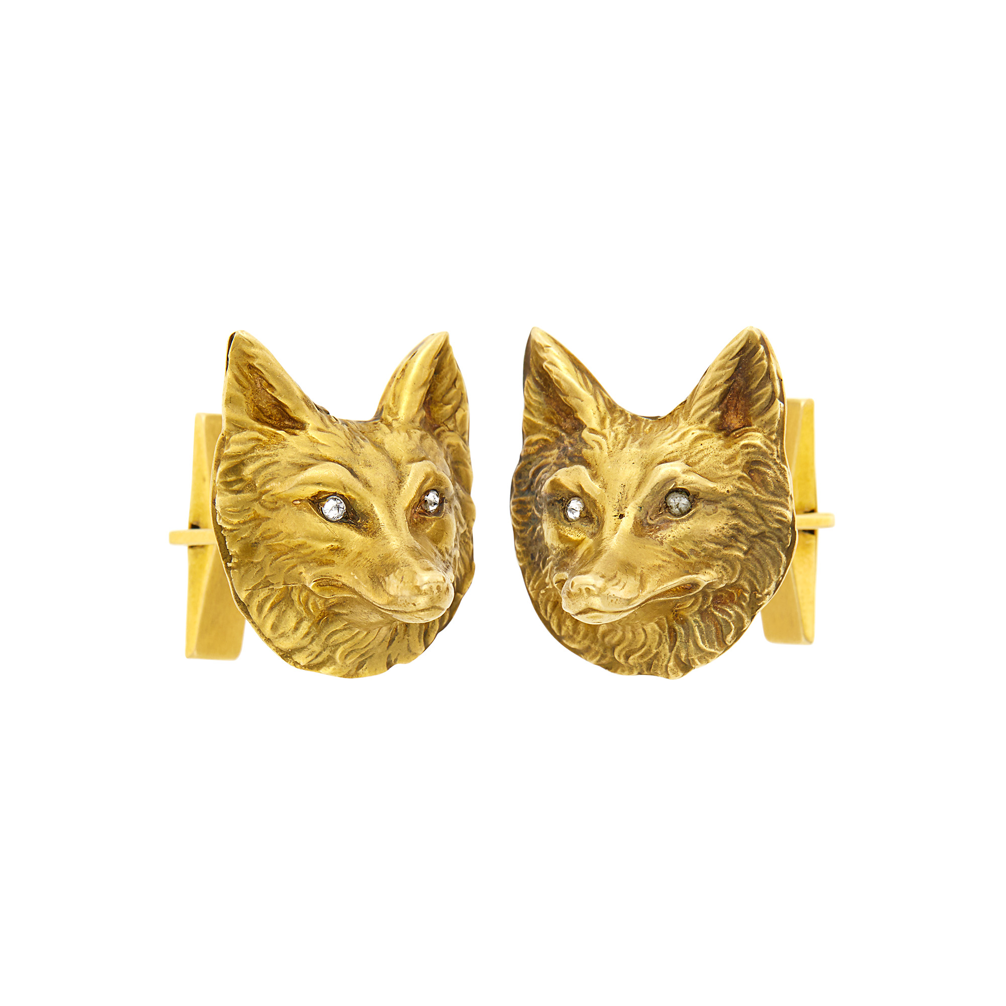 Lot image - Pair of Gold and Diamond Fox Cufflinks
