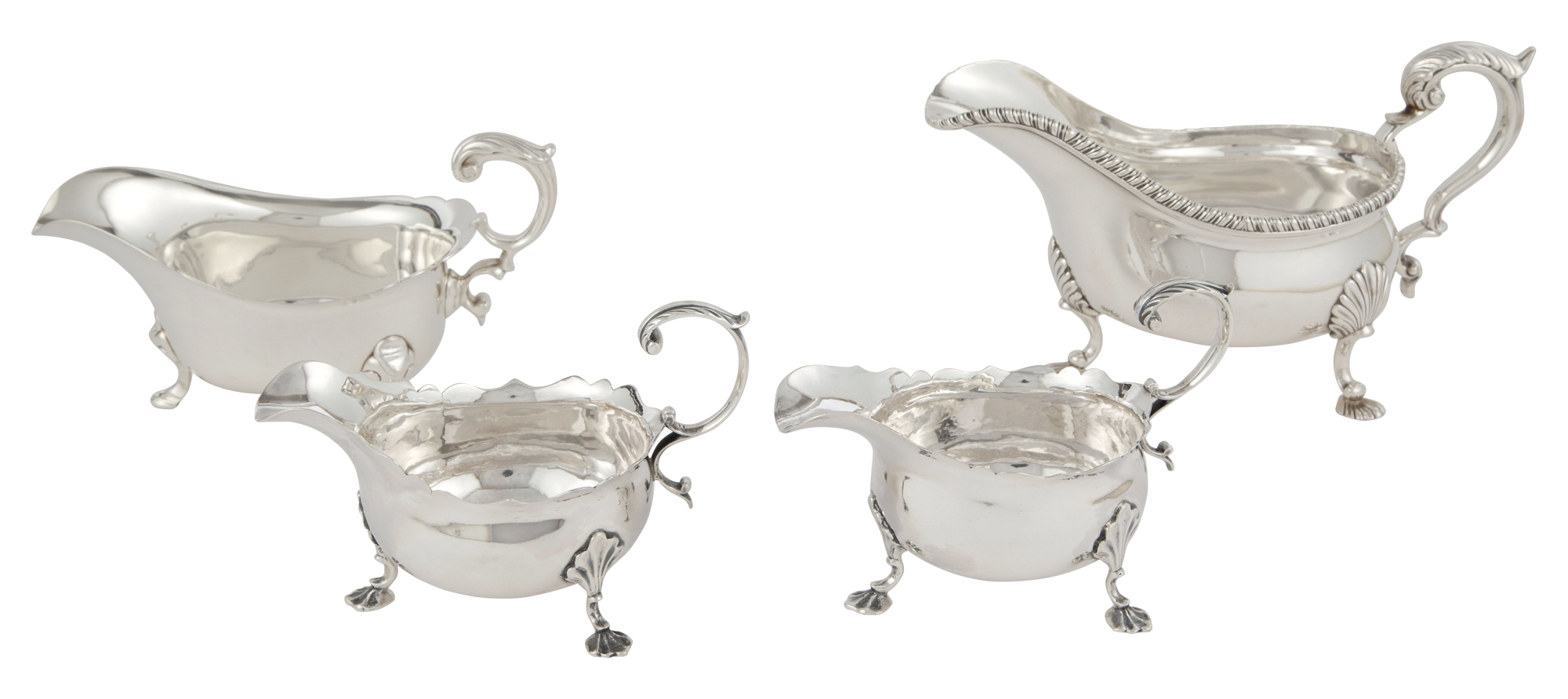 Lot image - Three George III Sterling Silver Sauceboats and a Tiffany & Co. Example