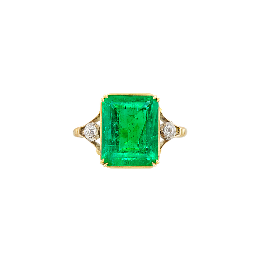 Lot image - Antique Gold, Silver, Emerald and Diamond Ring
