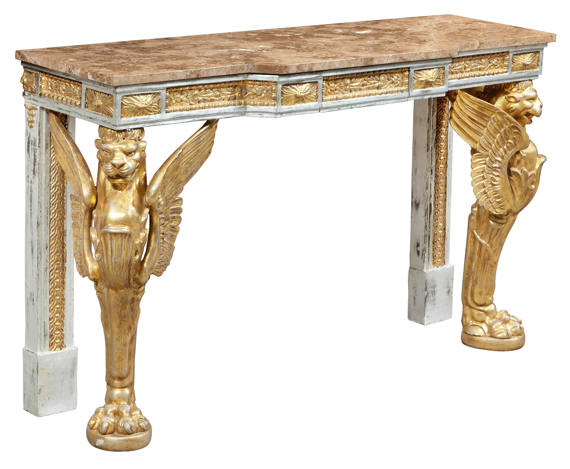 Lot image - Continental Empire Style Parcel-Gilt and Part-Silvered Console
