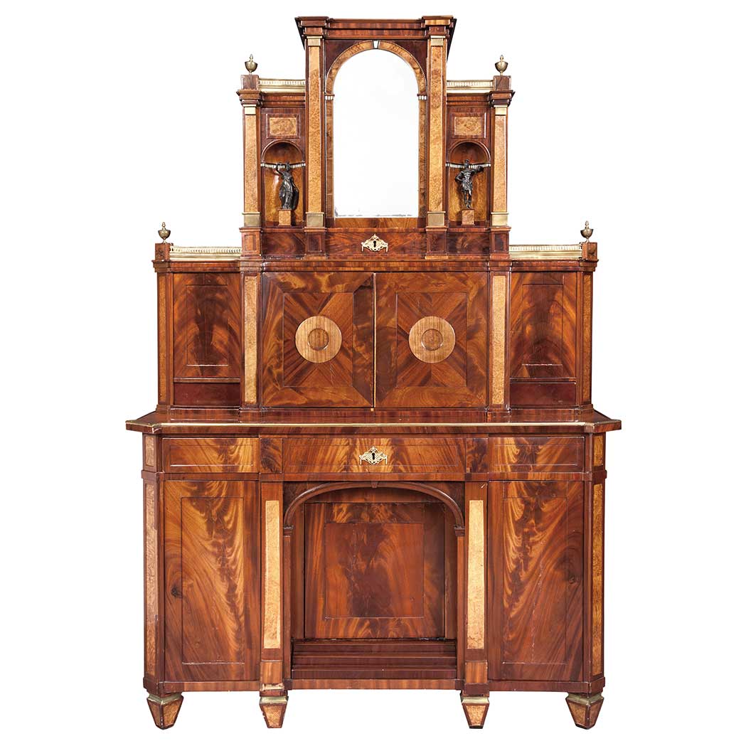 Lot image - Northern European Gilt-Metal Mounted Mahogany and Birch Bureau Cabinet