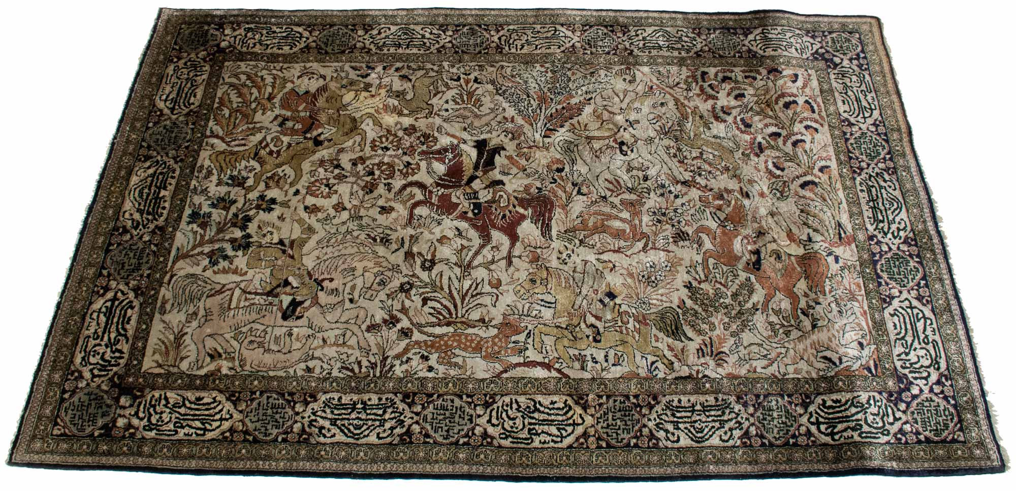 Lot image - Qum Silk Hunting Rug