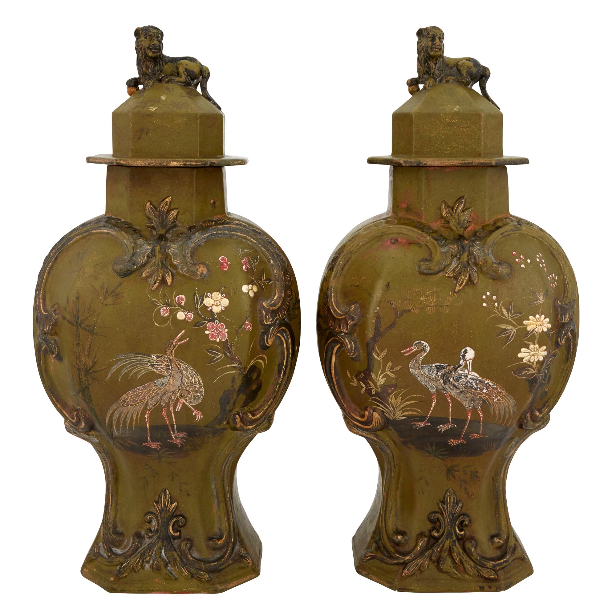 Lot image - Pair of Berlin Faience Garniture Vases and Covers