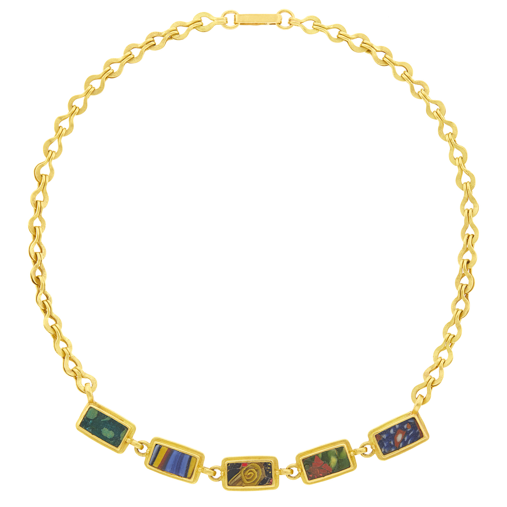 Lot image - High Karat Gold and Colored Glass Necklace