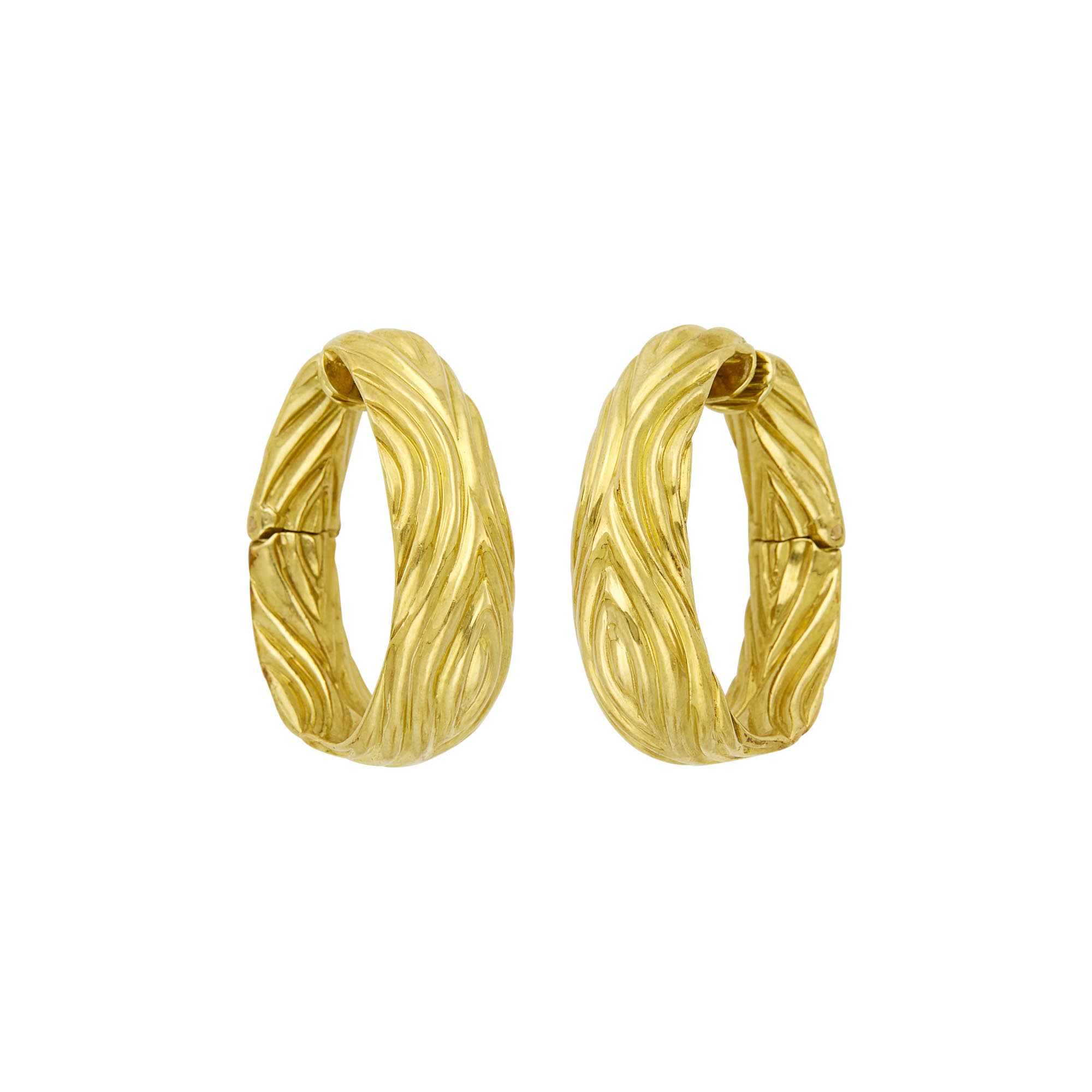 Lot image - R. Stone Pair of Gold Hoop Earclips