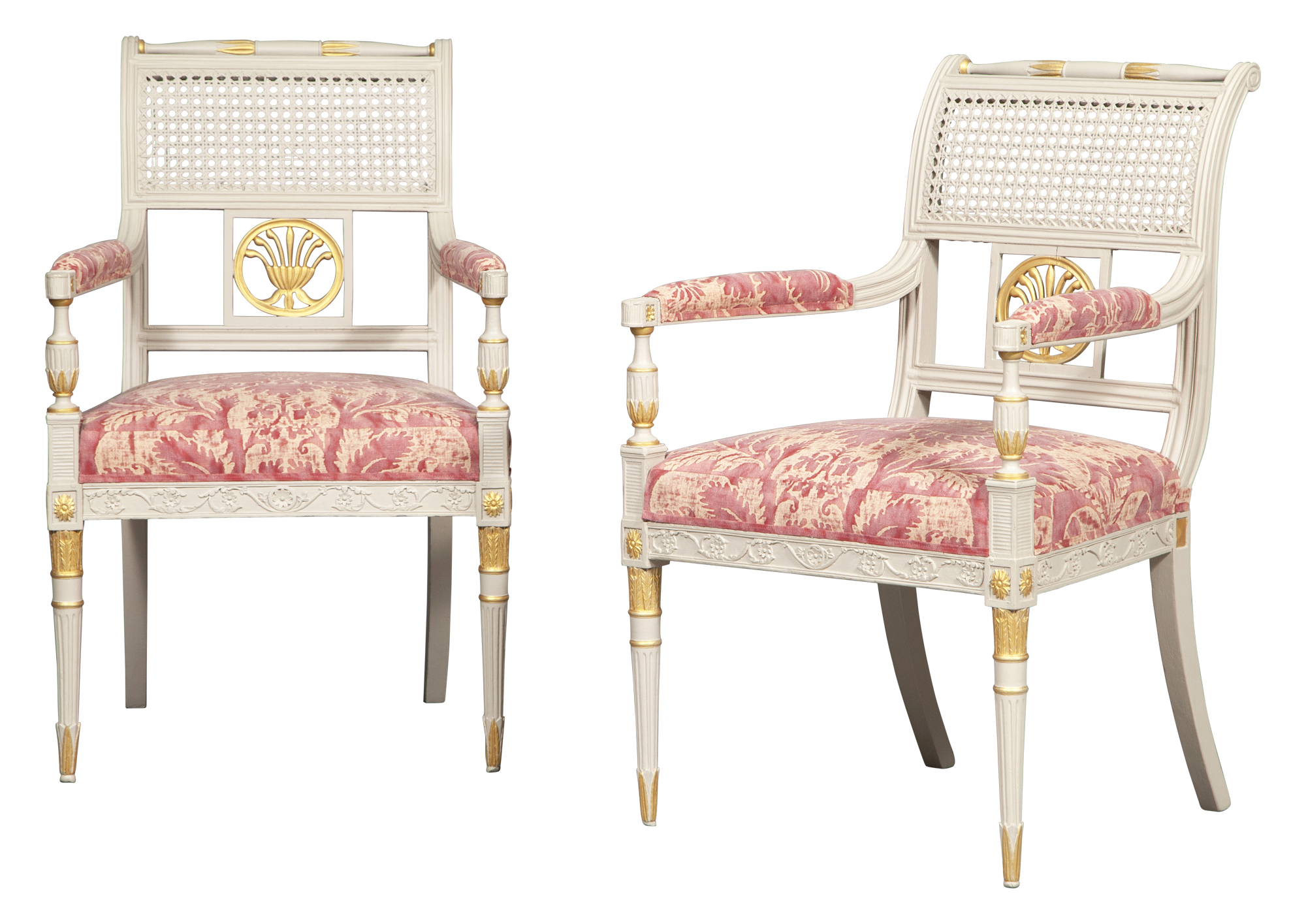 Lot image - Pair of George III Painted and Parcel-Gilt Armchairs