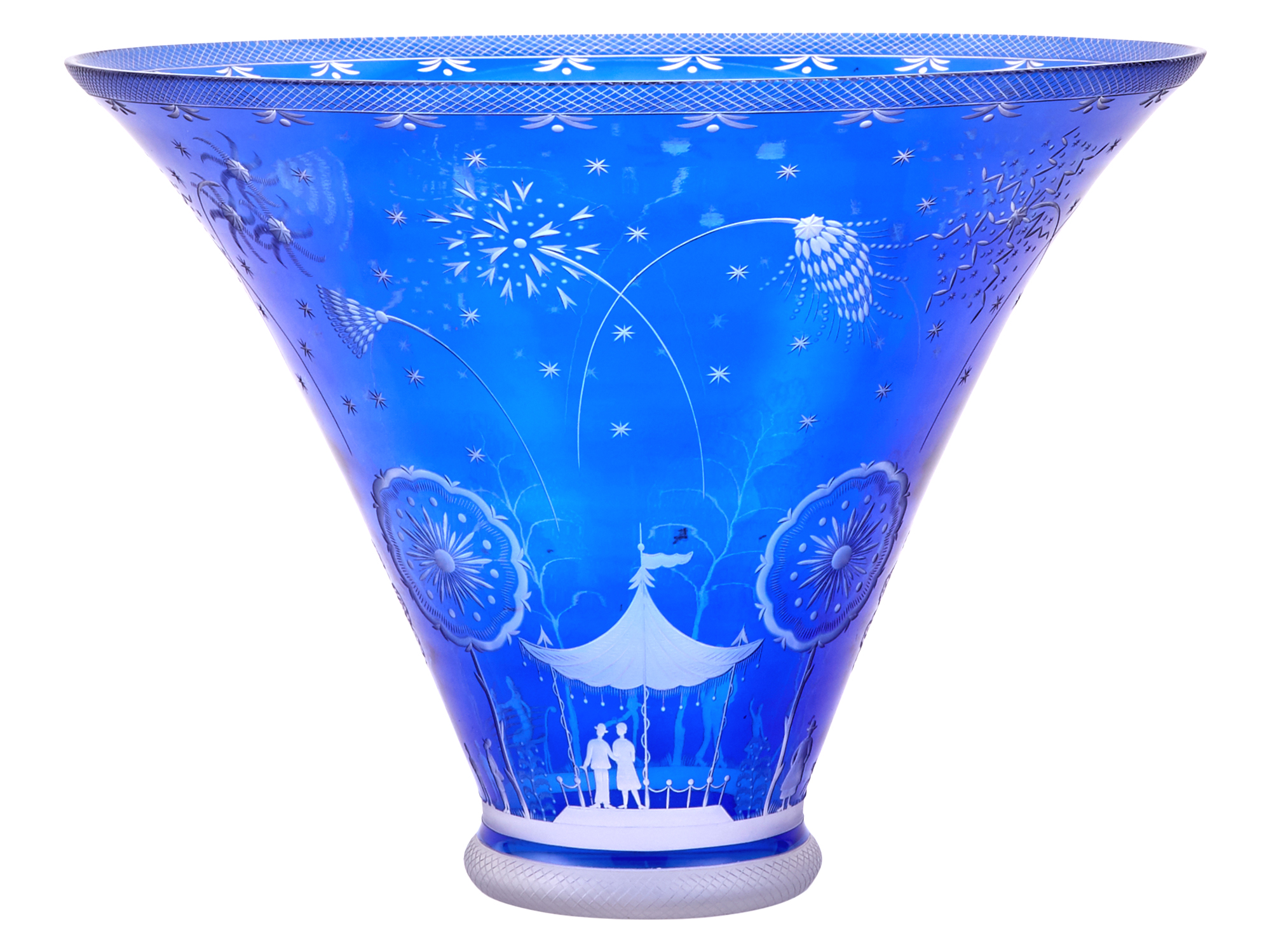 Lot image - Orrefors Blue Cut to Clear Glass Fireworks Vase
