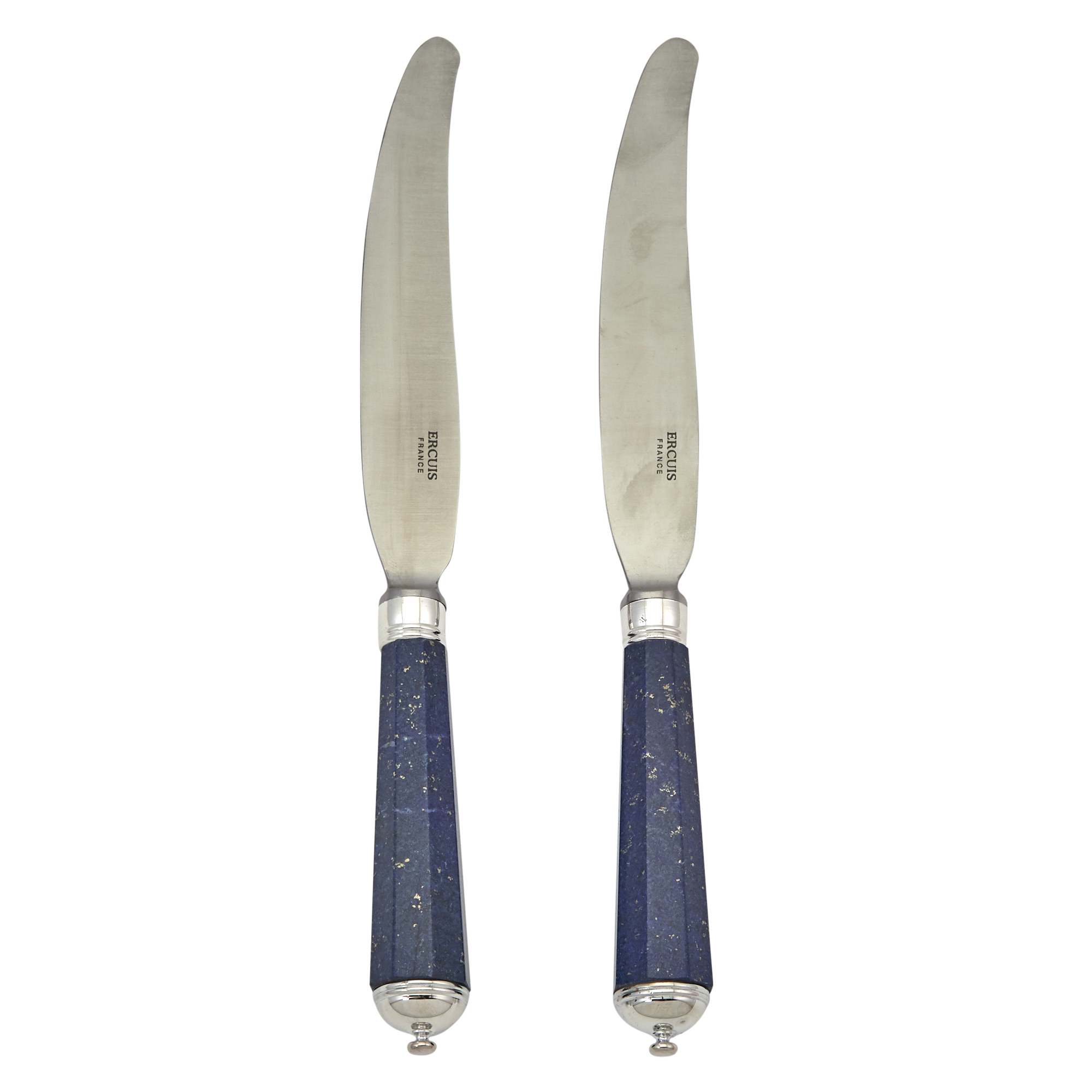 Lot image - Set of Twelve Ercuis Silver Plate Mounted Lapis Dinner Knives