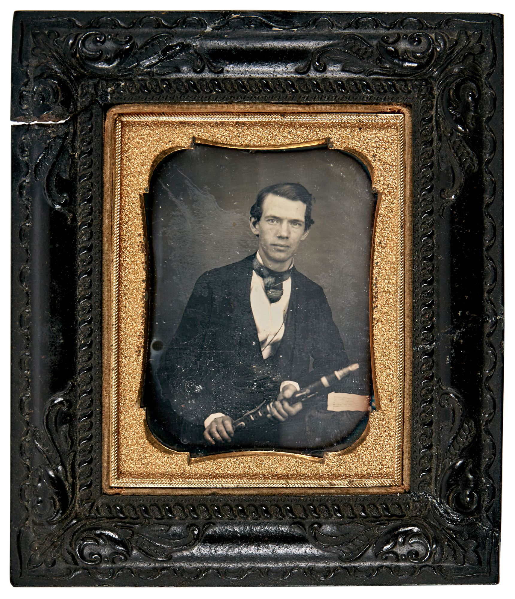 Lot image - [DAGUERREOTYPE-MUSICIANS]  Daguerreotype of Henry G. Fleming in band uniform with a euphonium.