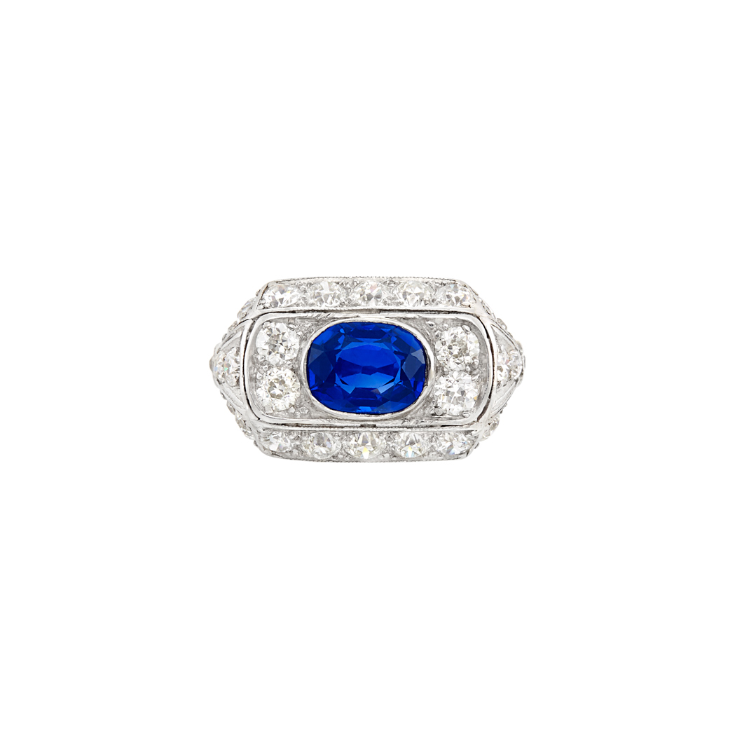 Lot image - Platinum, Kashmir Sapphire and Diamond Ring