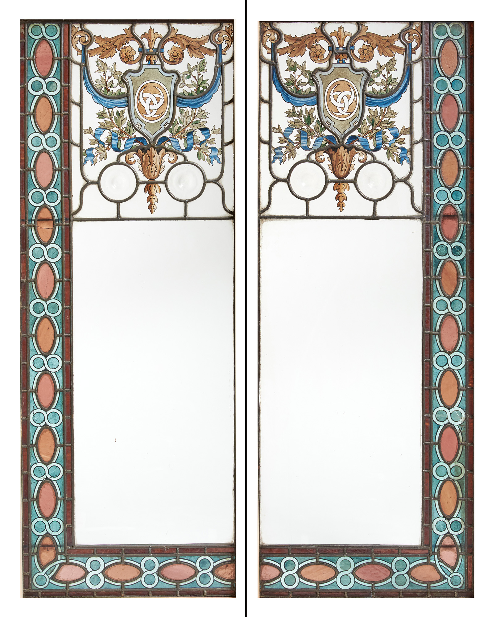 Lot image - Pair of Stained and Leaded Glass Window Panels from Washington Square North