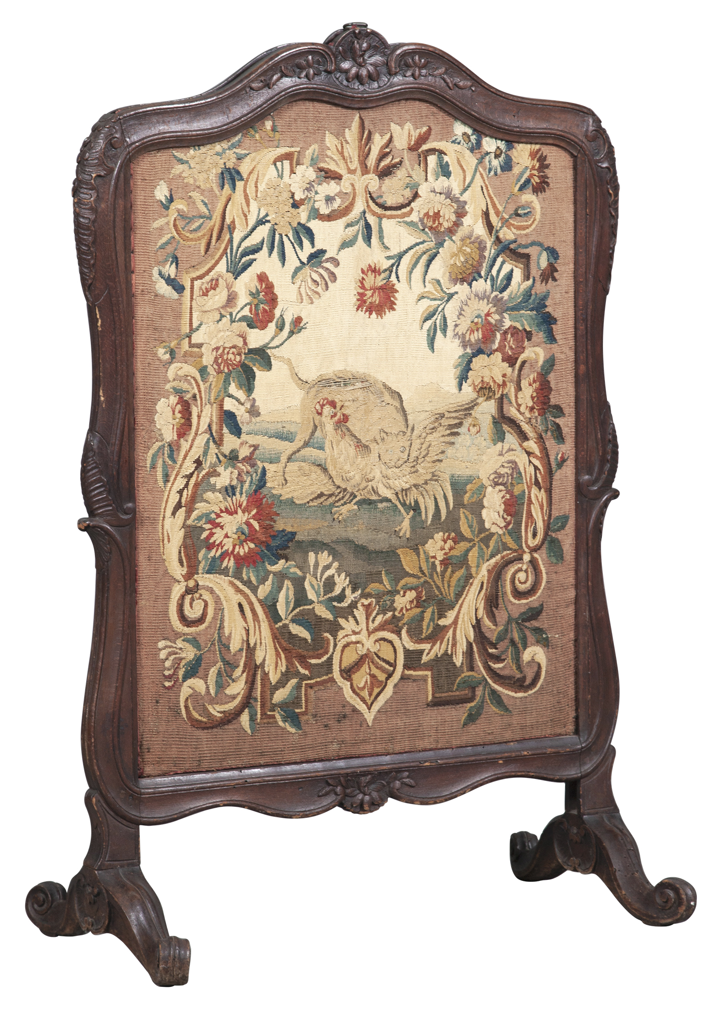 Lot image - Louis XV Tapestry Inset Walnut Firescreen