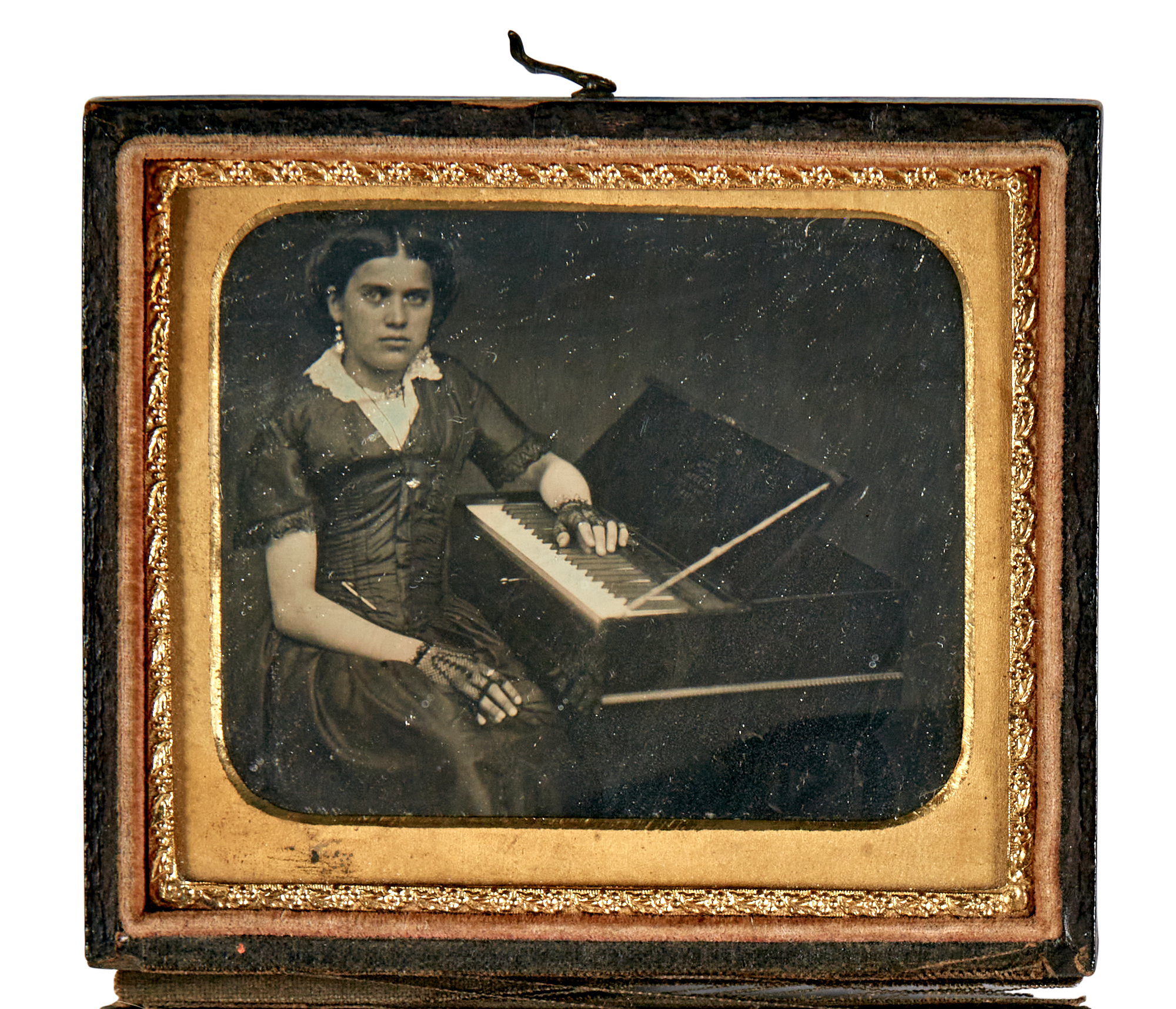 Lot image - [DAGUERREOTYPE-MUSICIANS]  Two daguerreotypes of harmonium players.