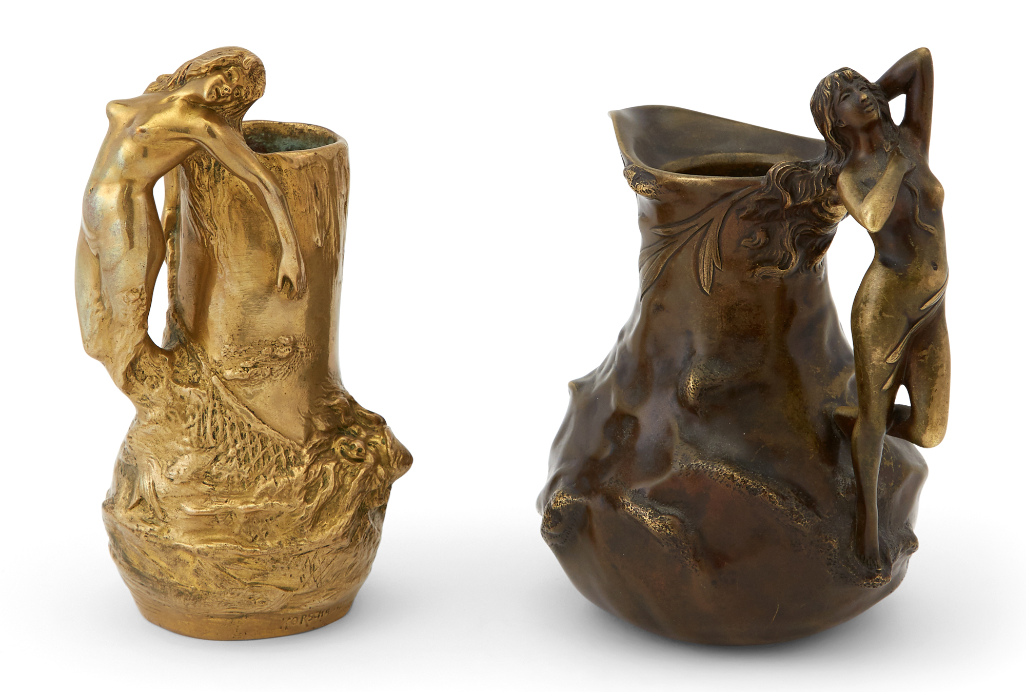 Lot image - French Art Nouveau Patinated Bronze Figural Jug