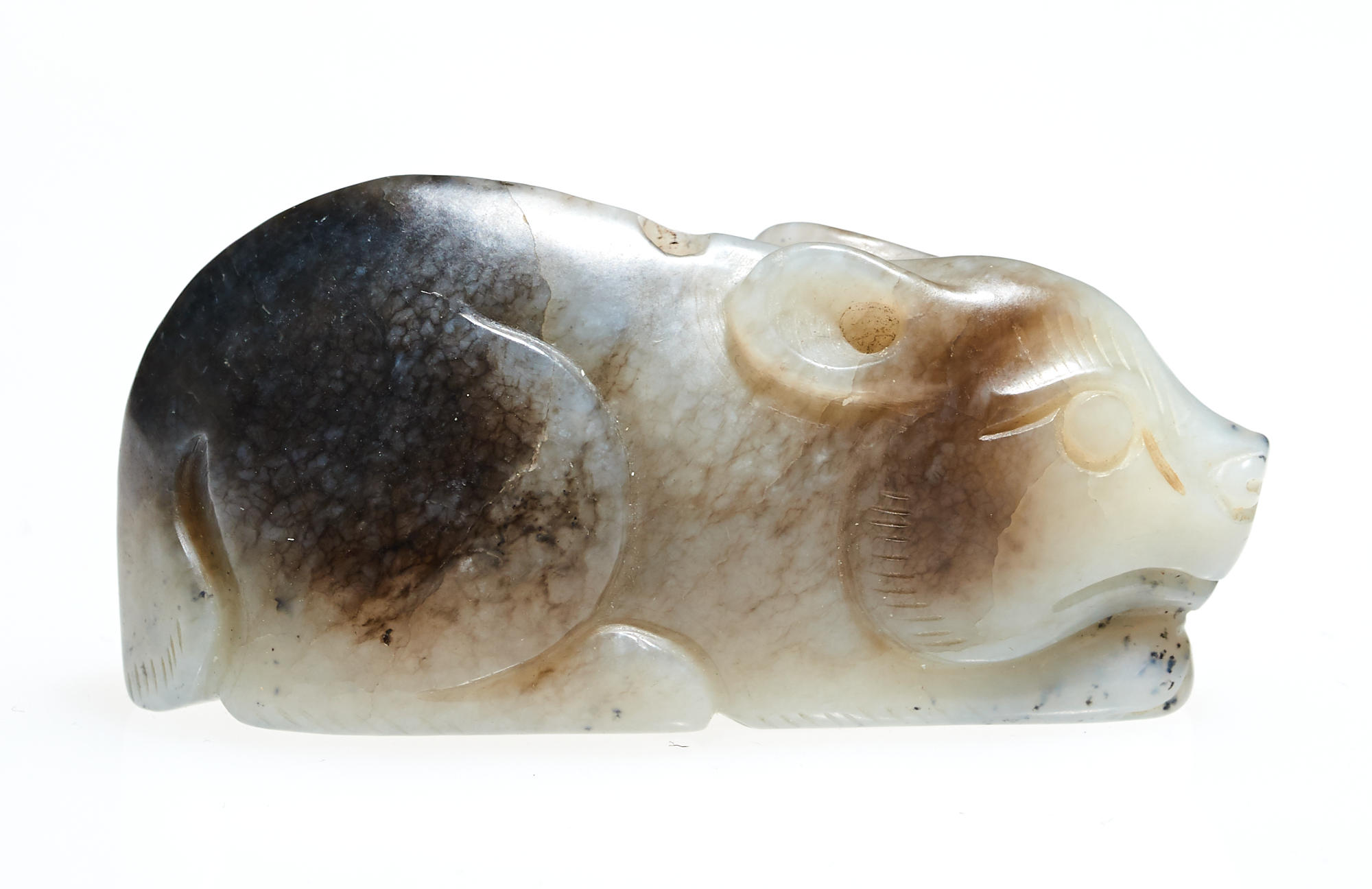 Lot image - A Chinese Grey and White Jade Toggle