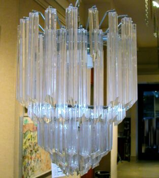 Lot image - Chrome and Glass Chandelier