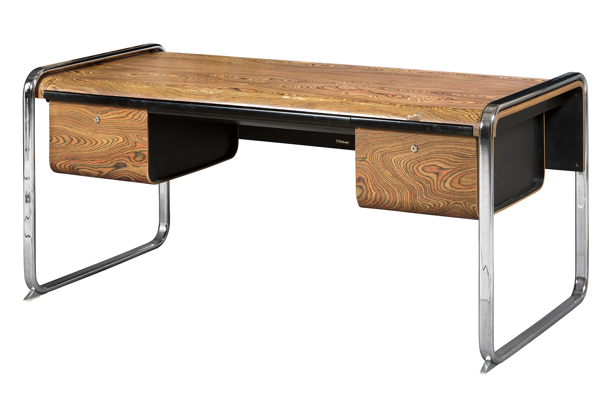 Lot image - Peter Protzman African Zebrawood and Chromed Metal Desk