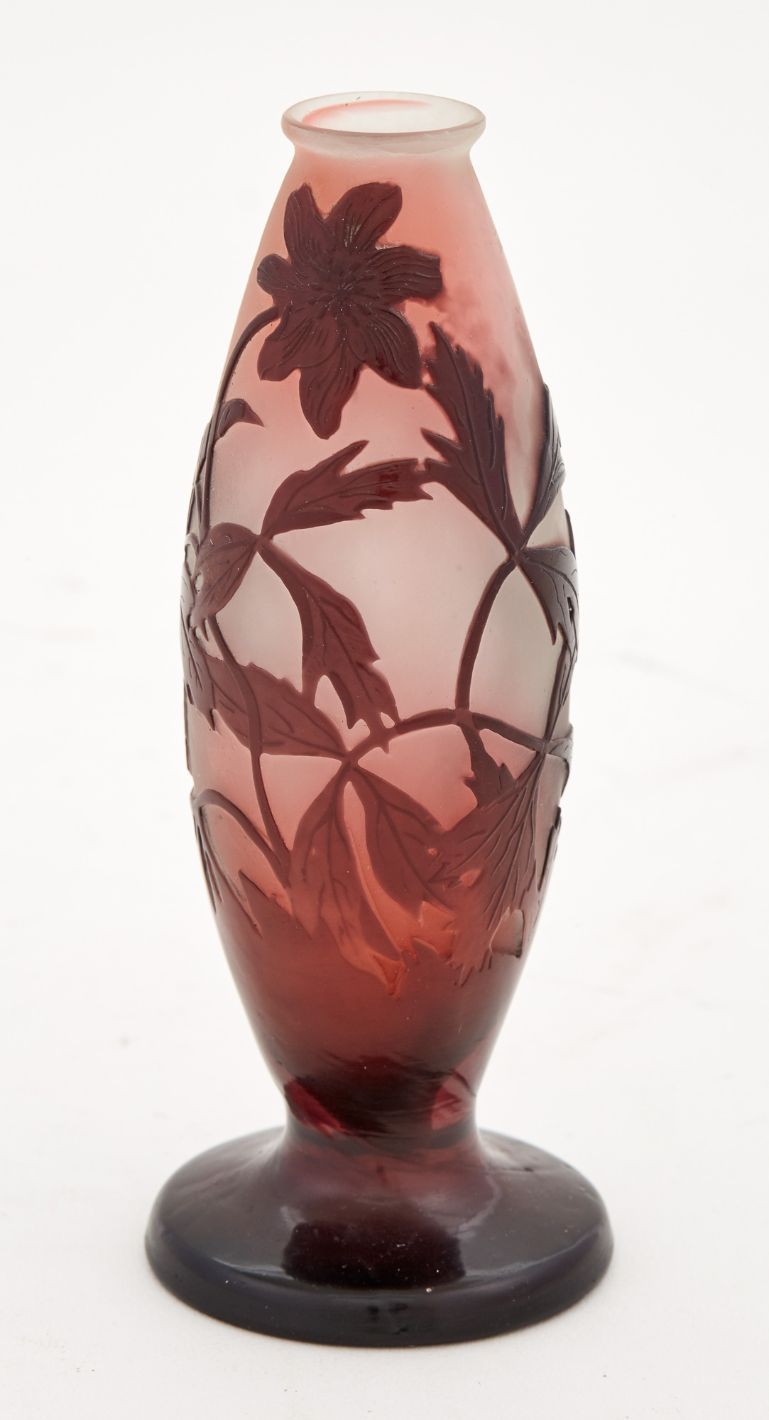 Lot image - Gallé Acid-Etched Floral Decorated Cameo Glass Bud Vase