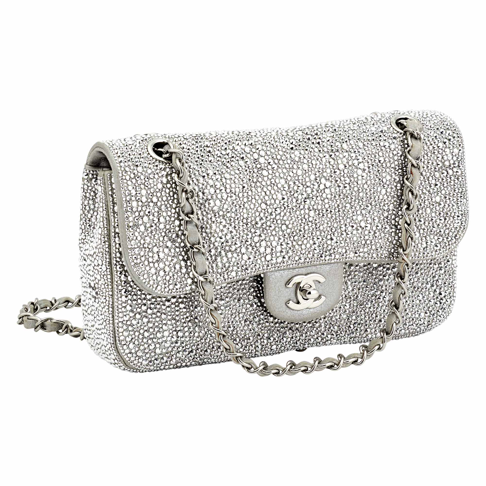 Lot image - Chanel Strass Sliver Crystal Embellished Medium Flap Bag