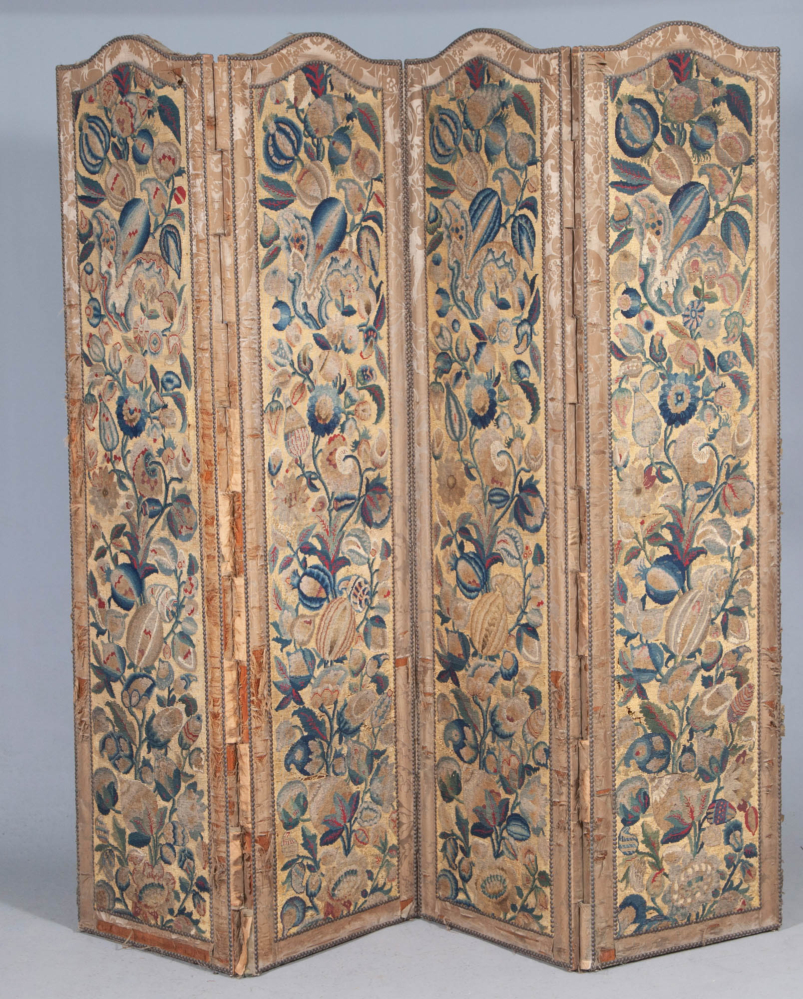 Lot image - Flemish Needlework Four-Panel Screen