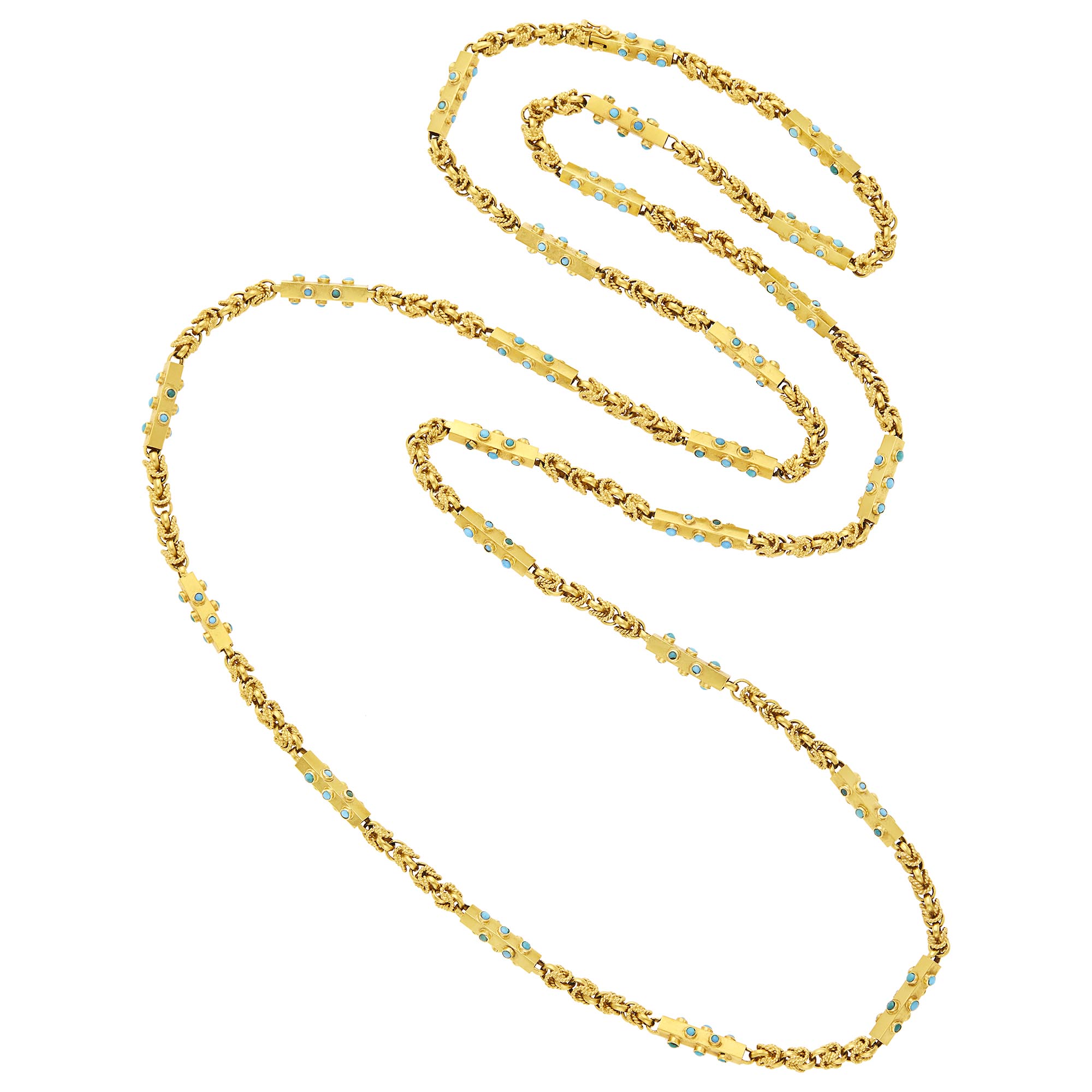 Lot image - Long Gold and Turquoise Chain Necklace