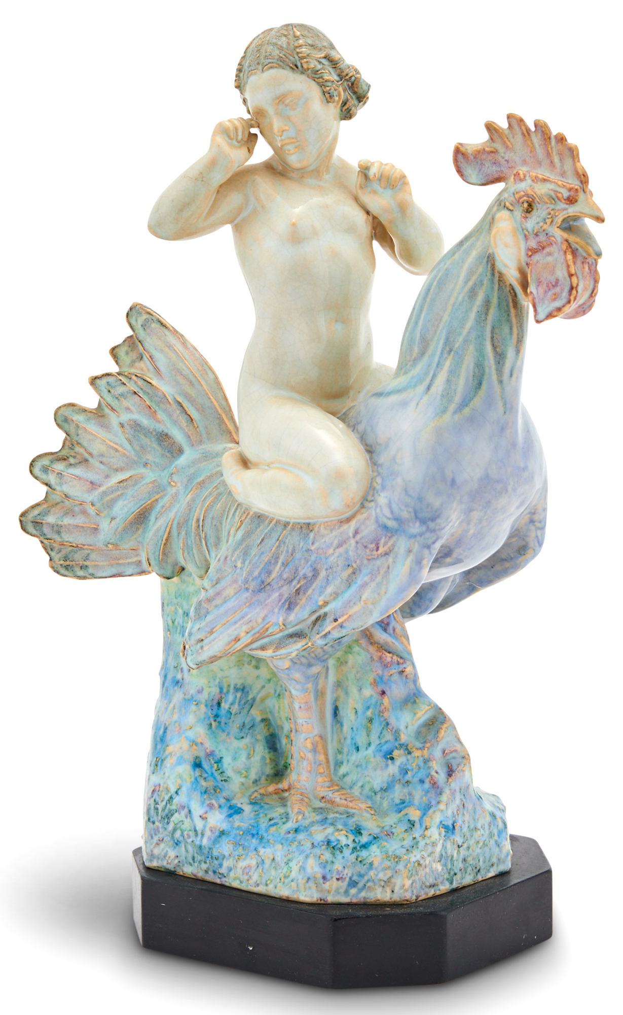 Lot image - Charles Vyse Figure Entitled Sleeper Awakes (Nude Woman Riding a Rooster)