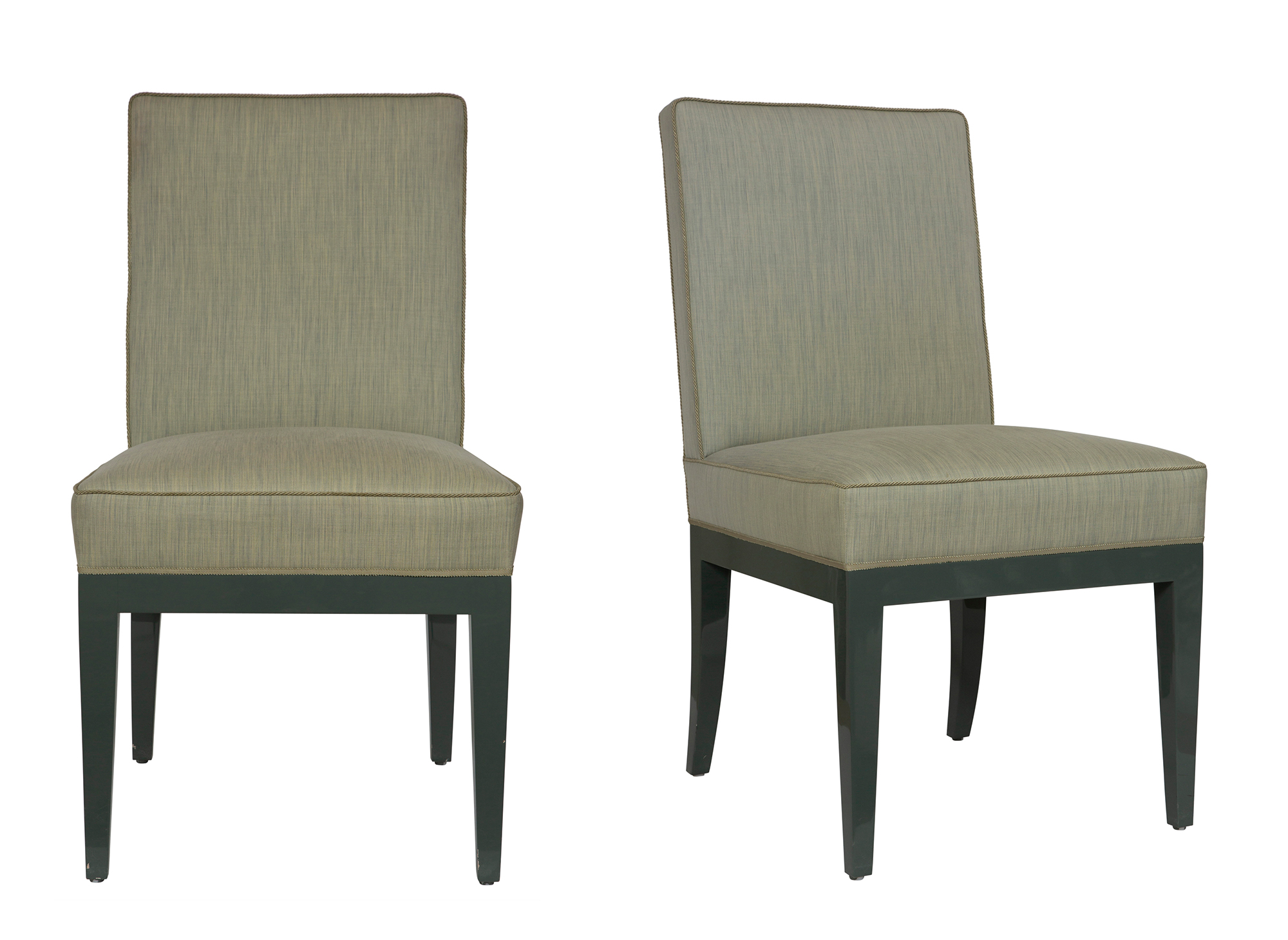 Lot image - Pair of Upholstered Blue Lacquered Side Chairs