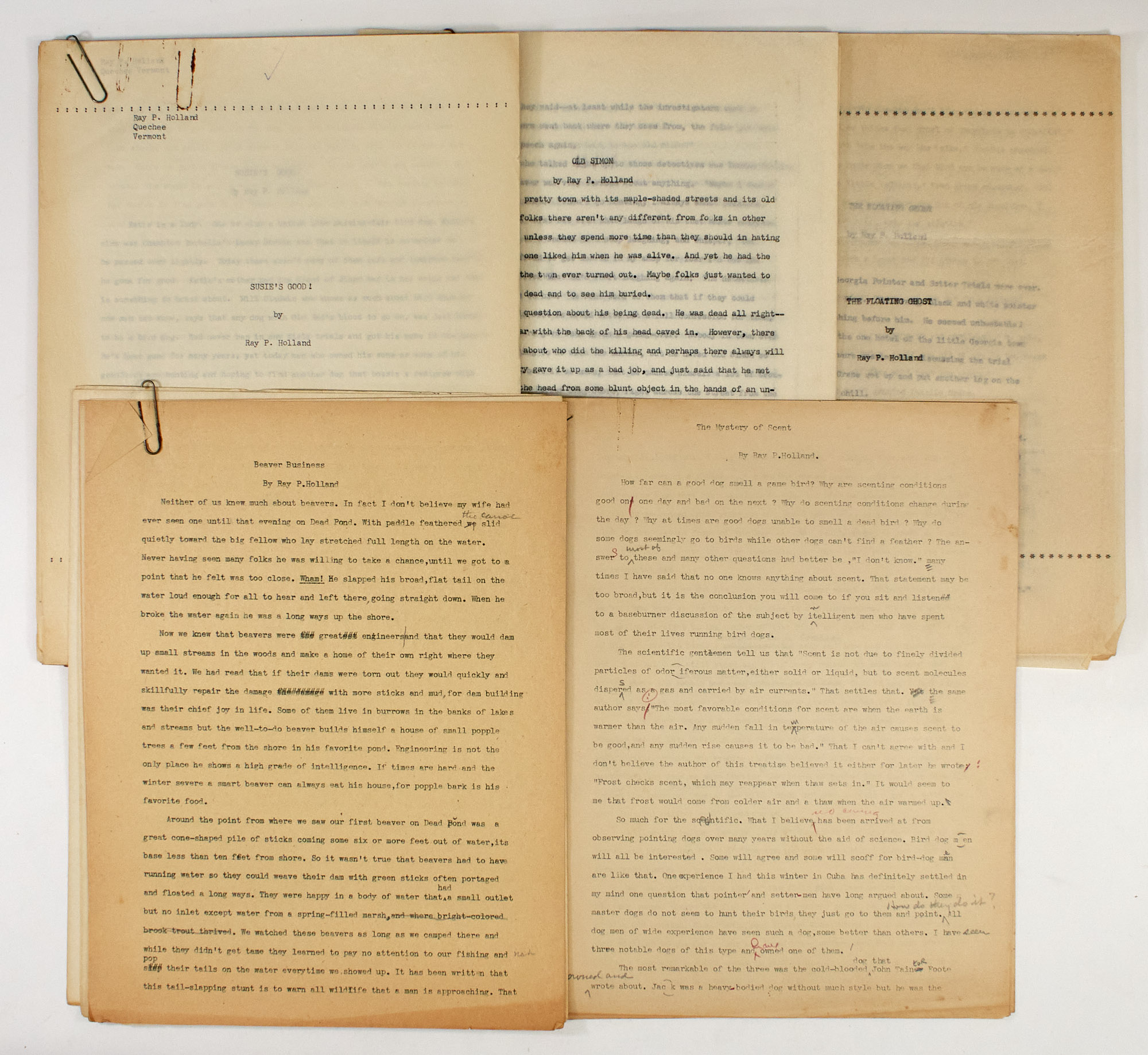 Lot image - HOLLAND, RAY P.  Collection of manuscripts for many short pieces by the sporting author Ray P. Holland.