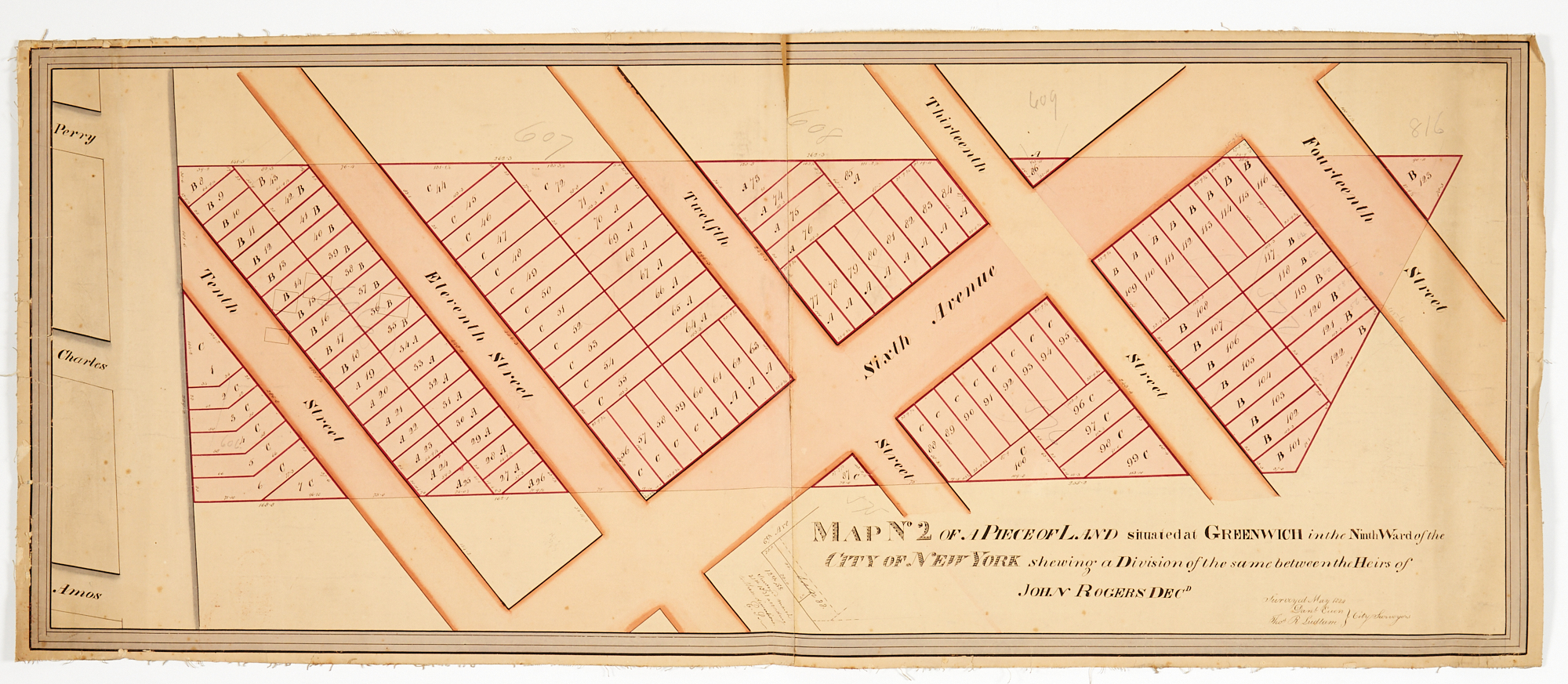 Lot image - [MAP - GREENWICH VILLAGE] EWEN, DAN[IE]L; and THO[MA]S R. LUDLAM; with E[DWIN] S[MITH]. Map No. 2 of a Piece of Land Situated i...