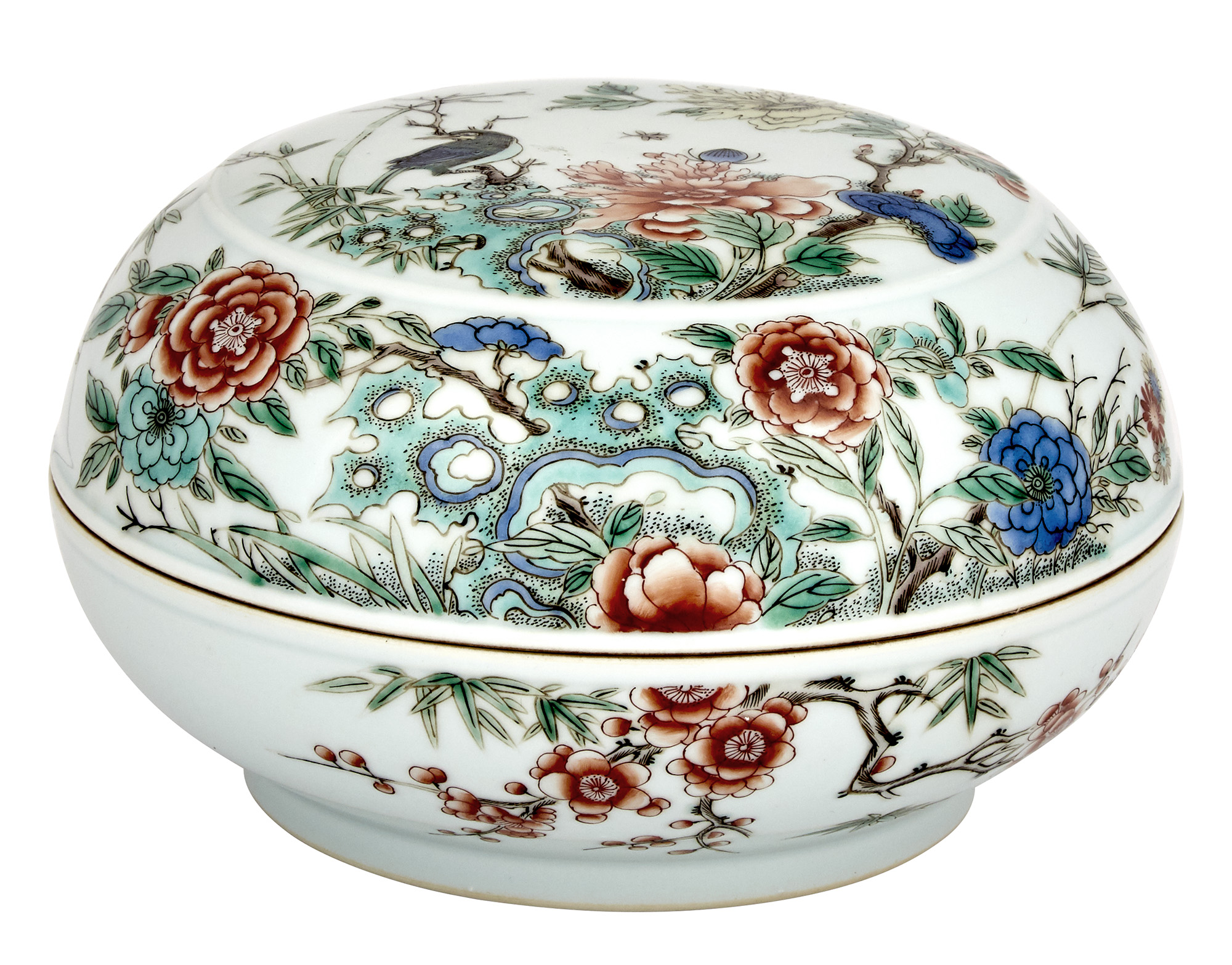 Lot image - Chinese Famille Verte Glaze Porcelain Covered Box