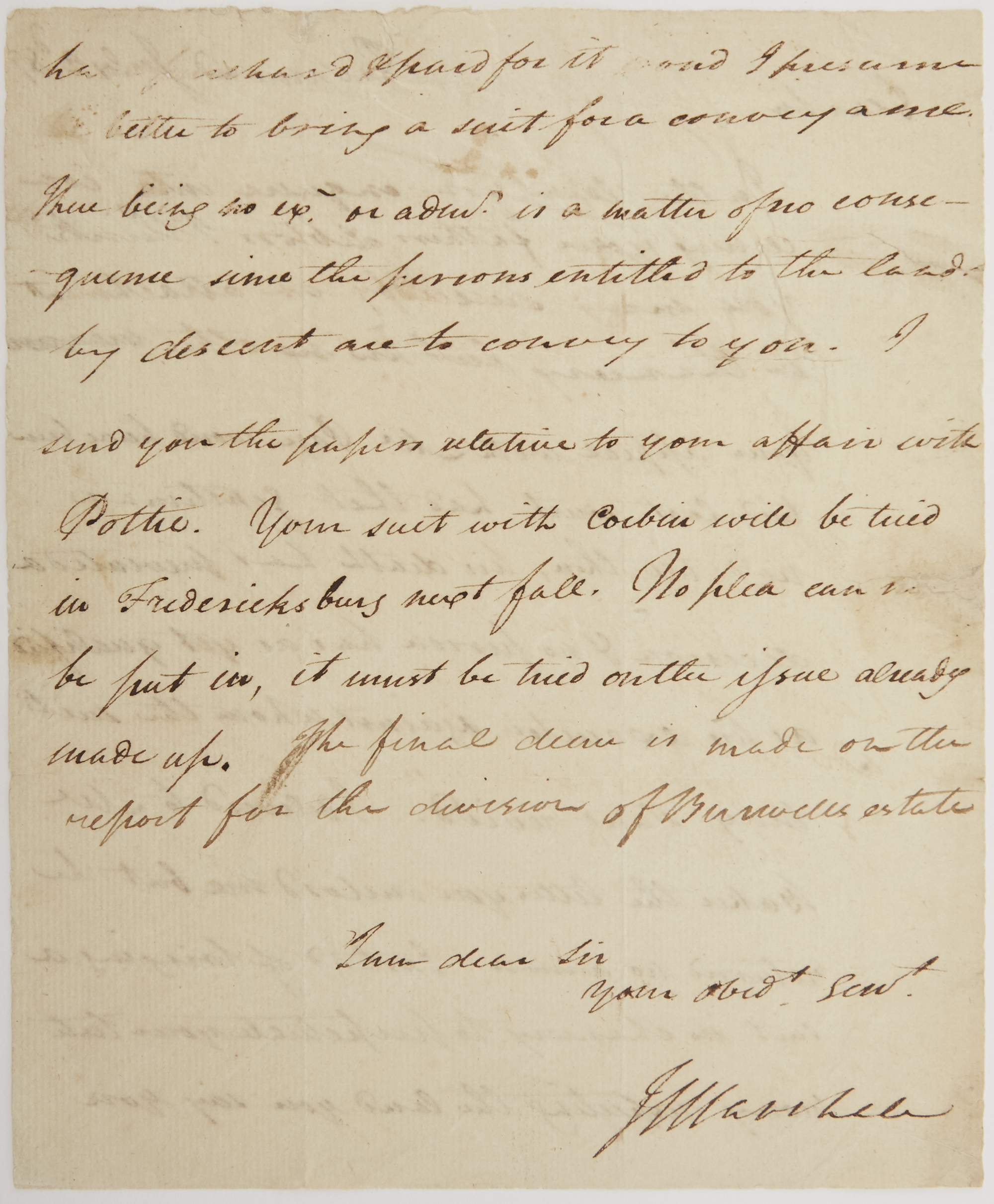 Lot image - MARSHALL, JOHN  Autograph letter signed.