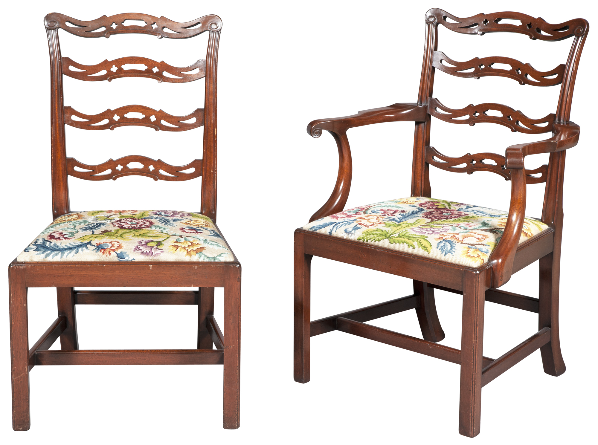 Lot image - Set of Eight George III Style Mahogany and Needlework-Upholstered Dining Chairs