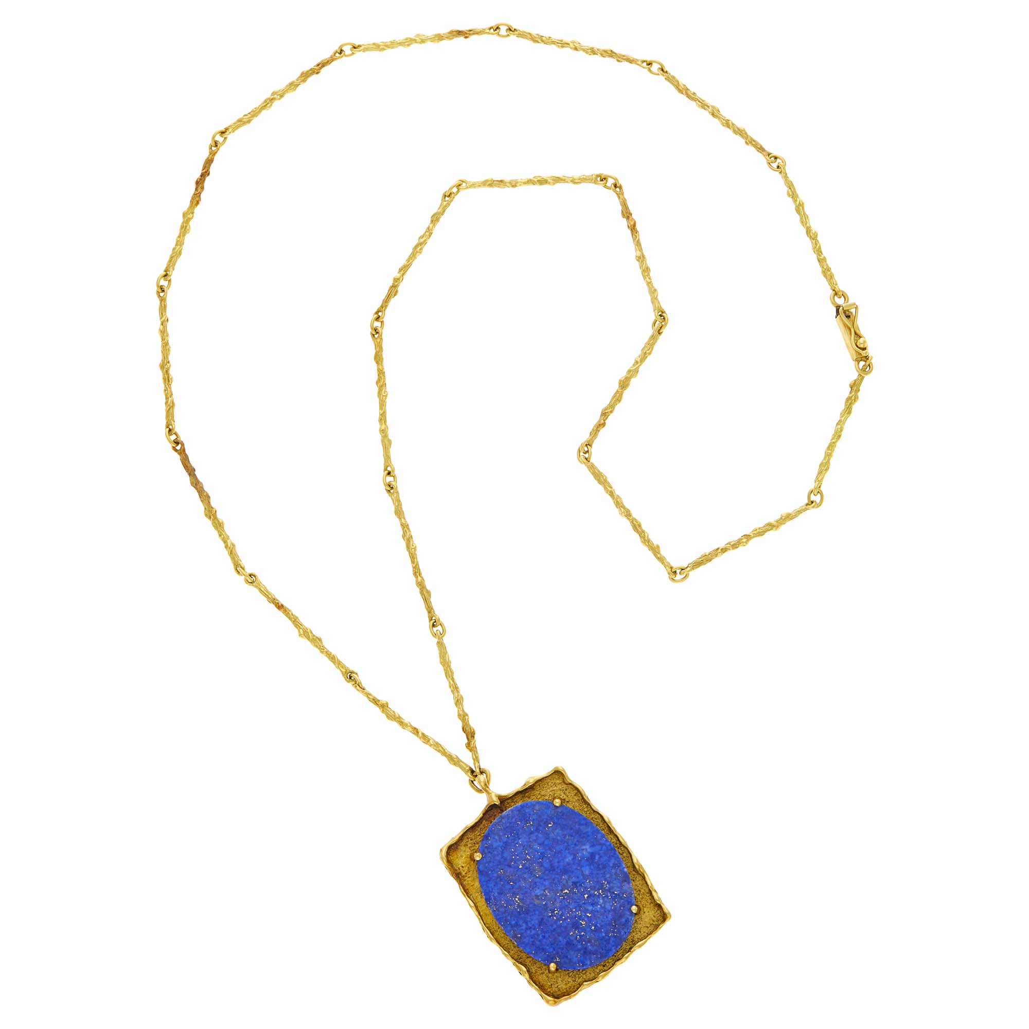 Lot image - Long Gold Link Necklace with Lapis Pendant