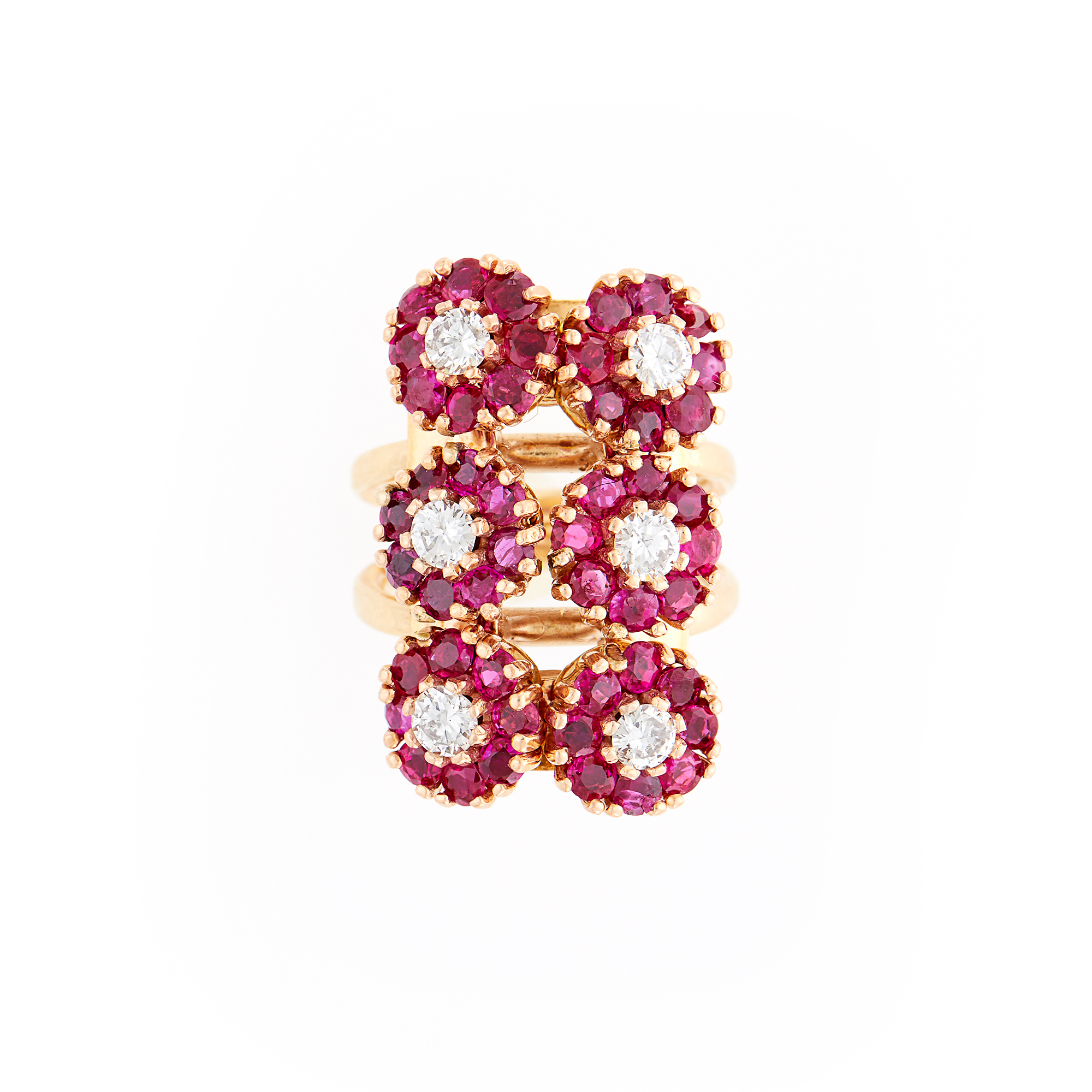 Lot image - Gold, Ruby and Diamond Floret Ring