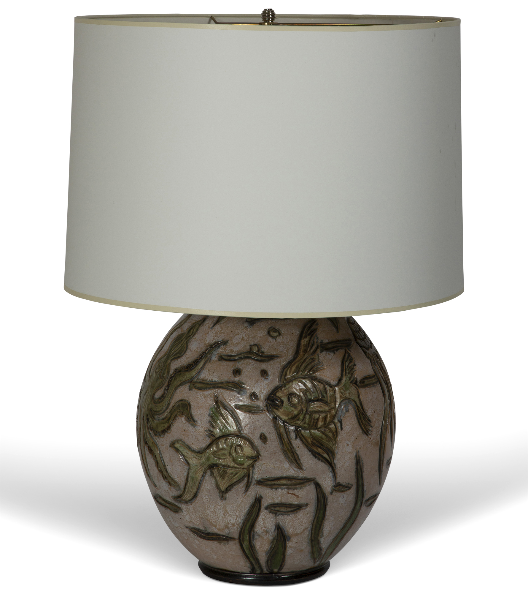 Lot image - Glazed Ceramic Incised Sea-Life Lamp