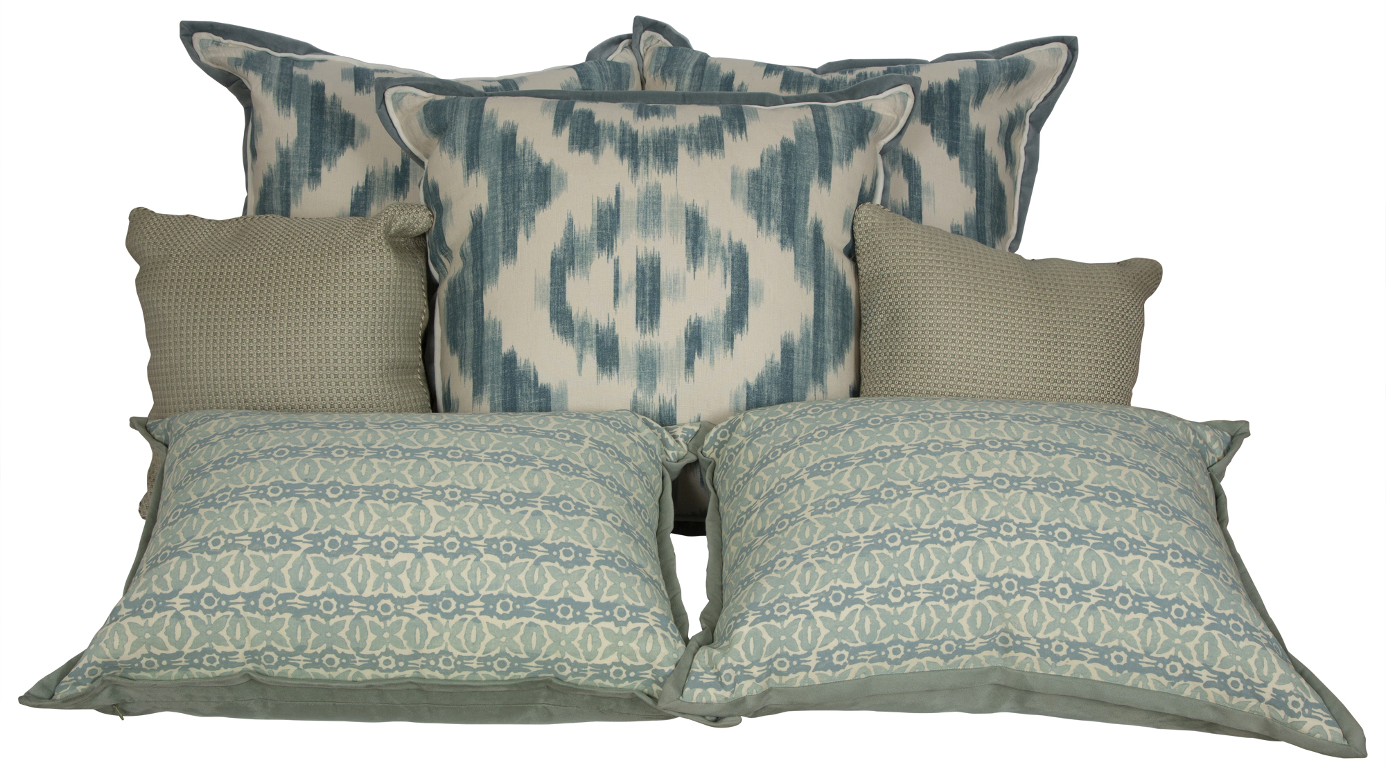 Lot image - Group of Seven Blue Upholstered Throw Pillows