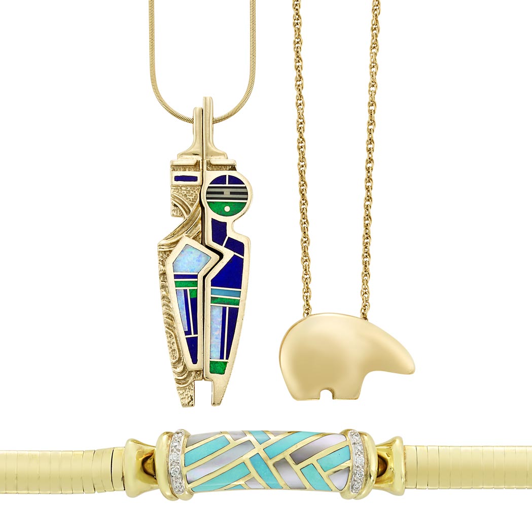 Lot image - Group of Gold, Diamond, Inlaid Opal, Mother-of-Pearl and Hardstone Jewelry