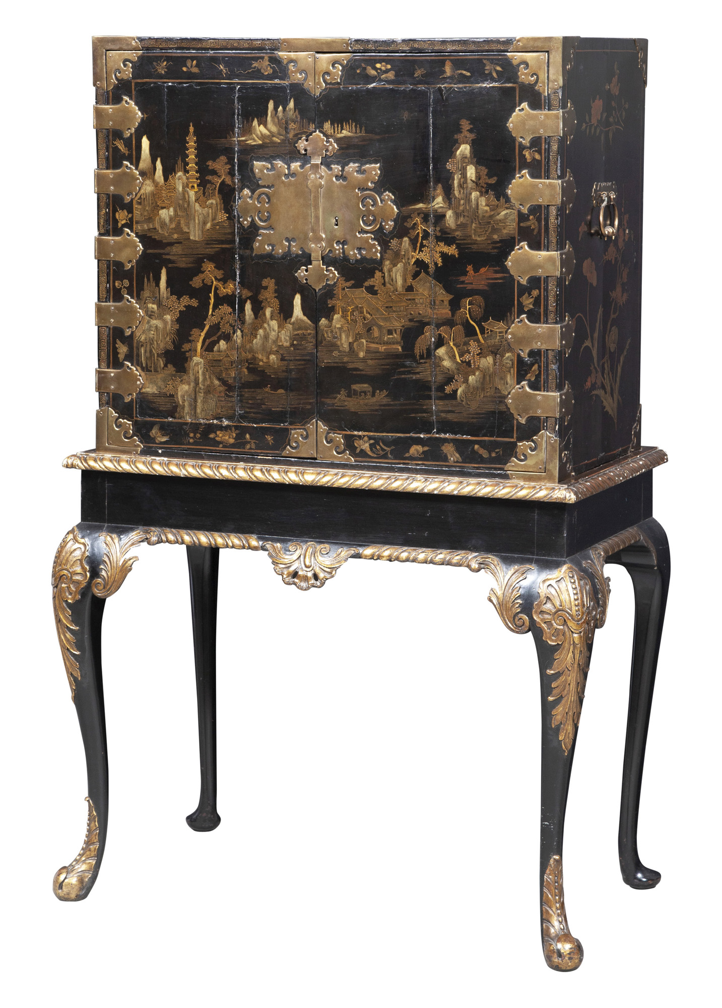 Lot image - Japanese Black Lacquer Chinoiserie Decorated Cabinet