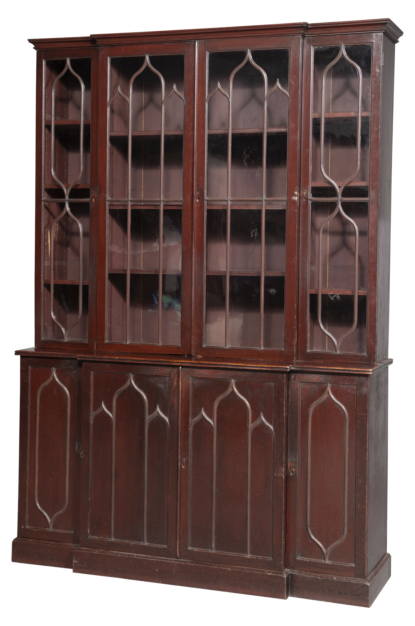 Lot image - Gothic Revival Mahogany Breakfront Bookcase