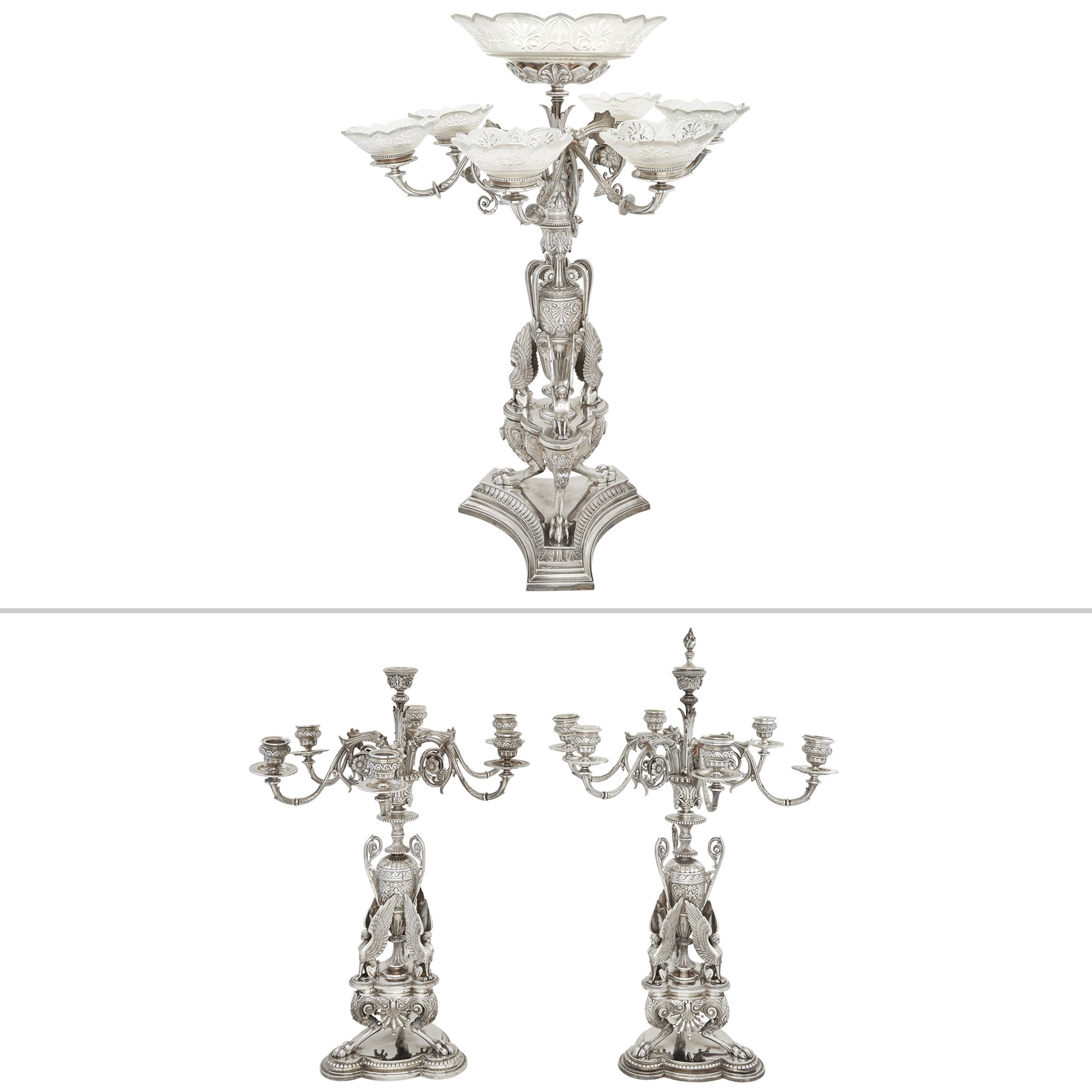 Lot image - Assembled Victorian Silver Plated Three Piece Table Garniture
