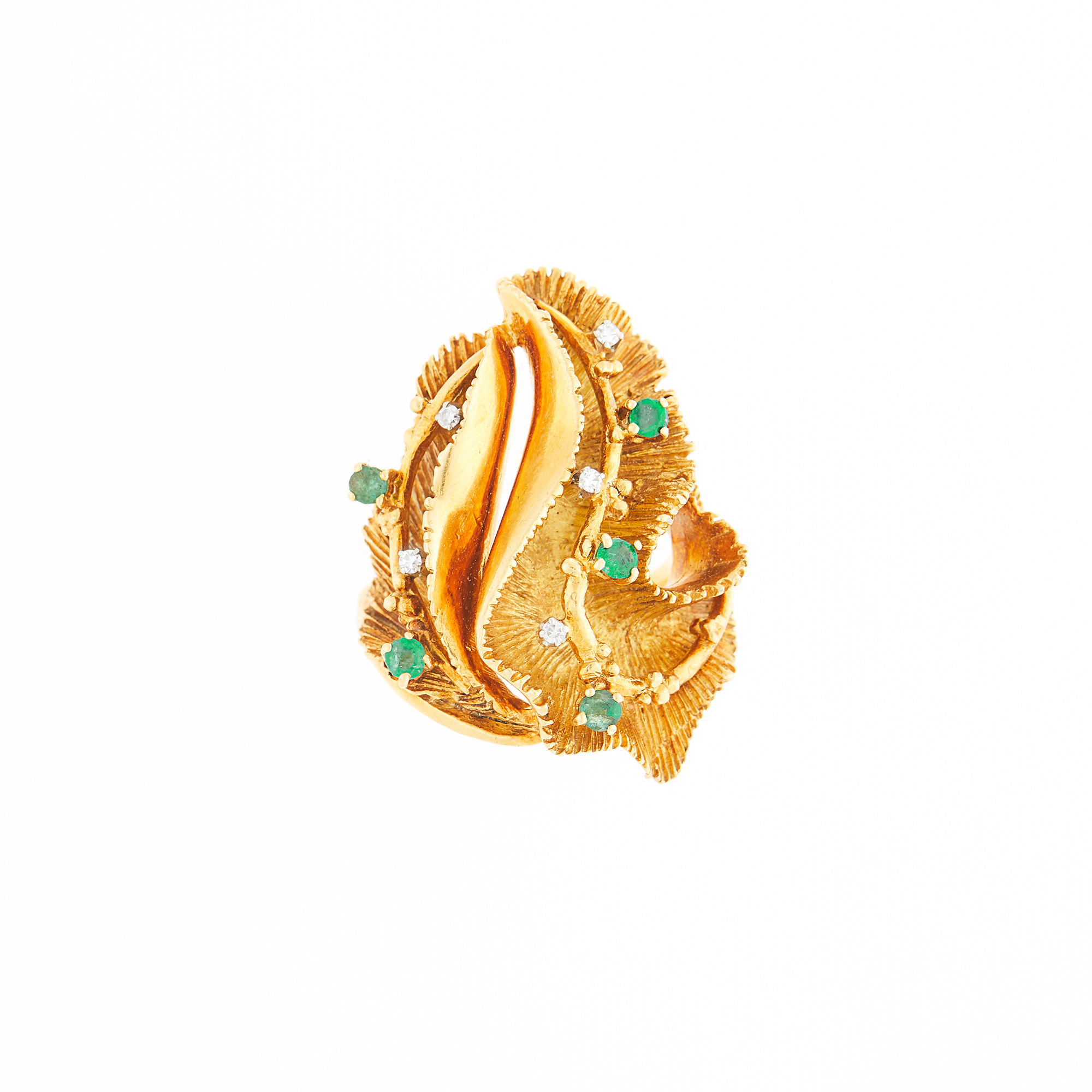Lot image - Gold, Emerald and Diamond Leaf Ring