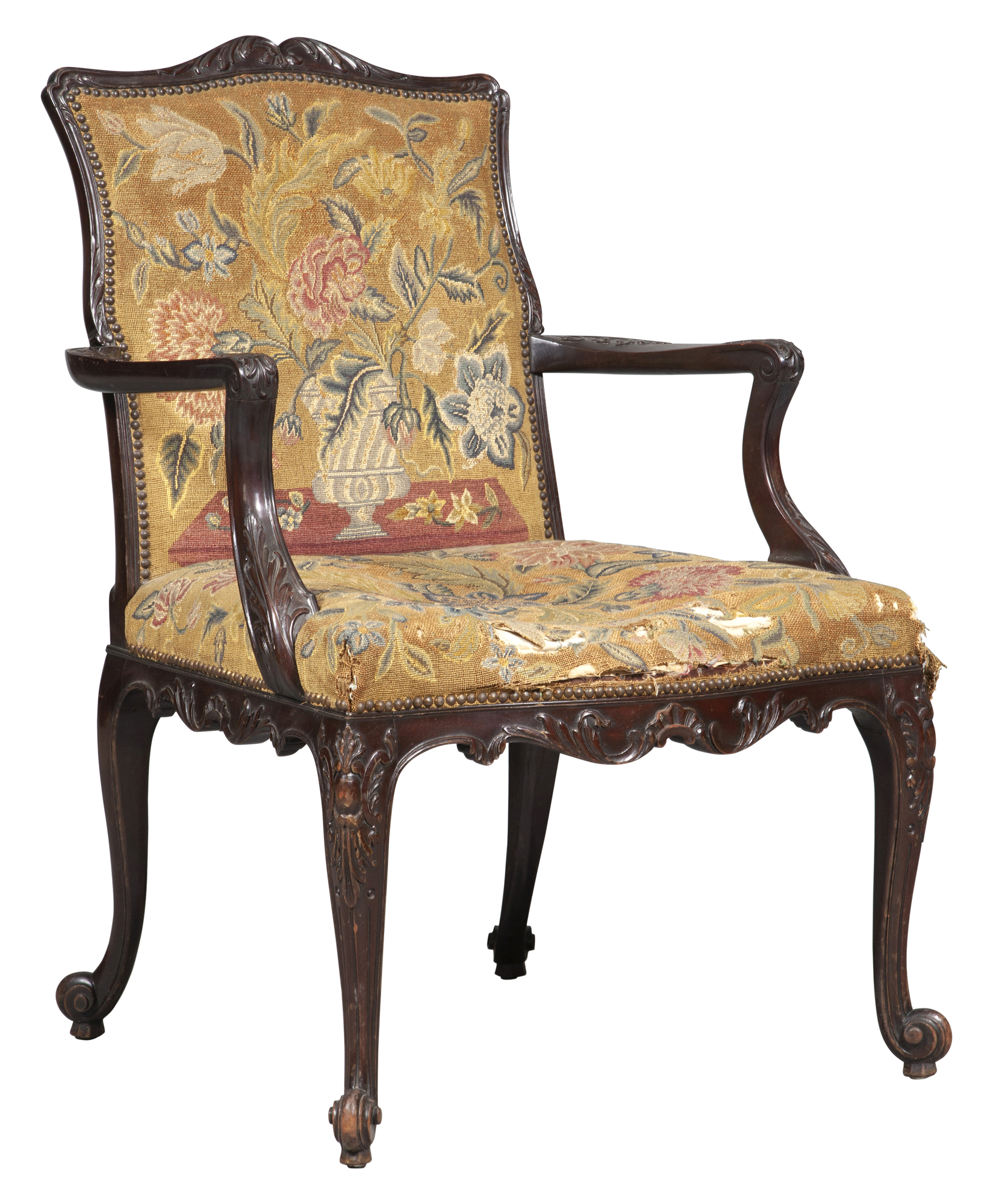Lot image - George III Style Needlework Upholstered Mahogany Armchair