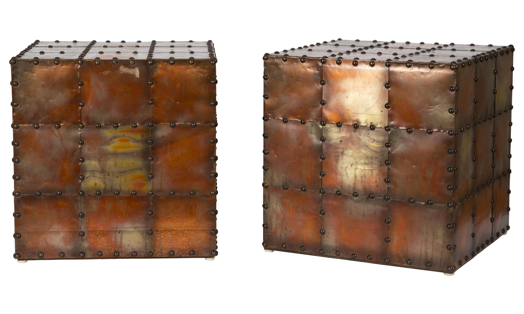 Lot image - Pair of Mixed Metal Studded Cube Low Tables