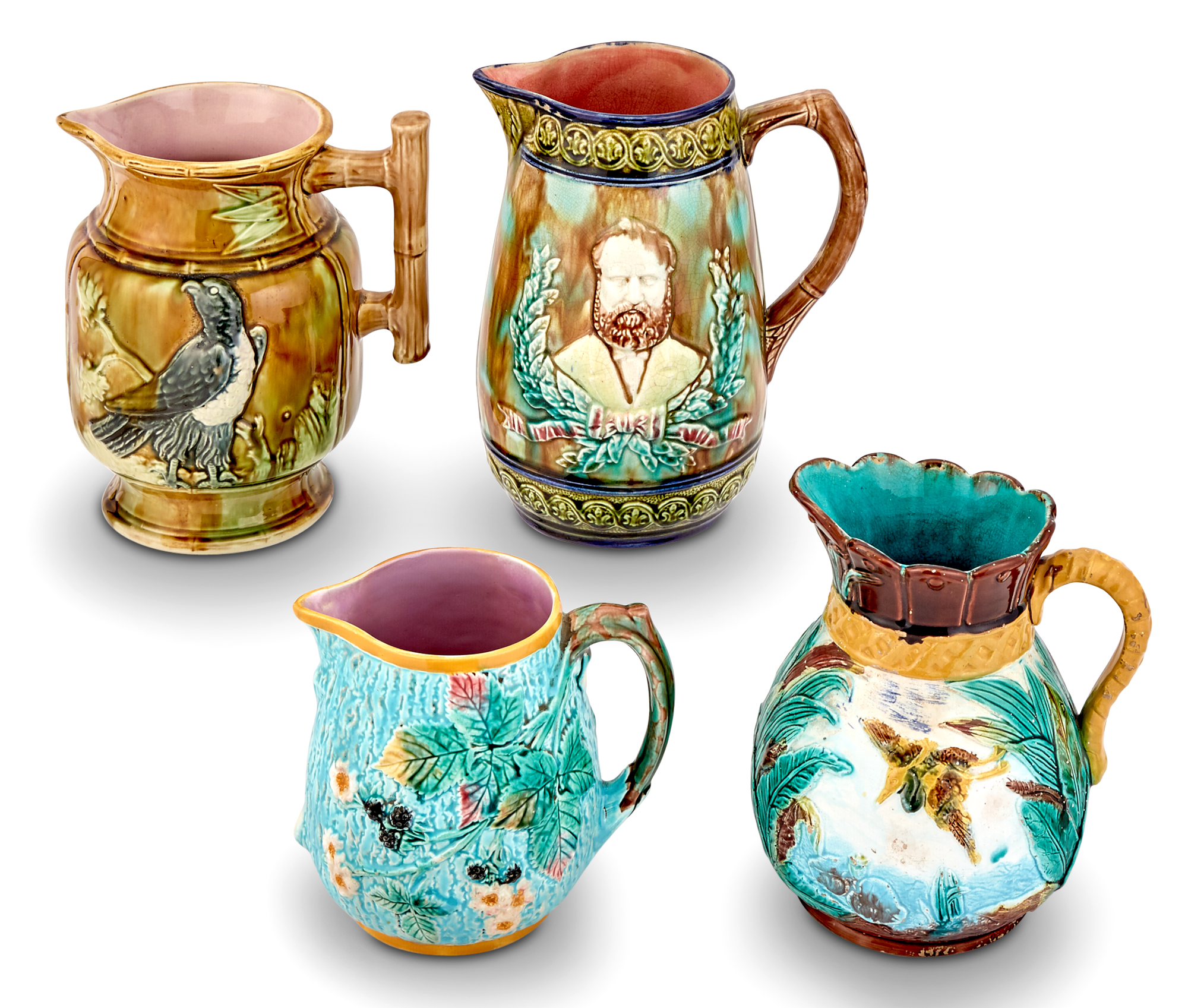 Lot image - Group of Four English Majolica Jugs