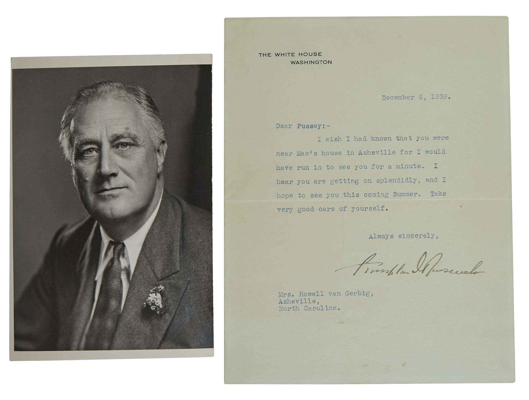 Lot image - ROOSEVELT, FRANKLIN DELANO  Typed letter signed as President.