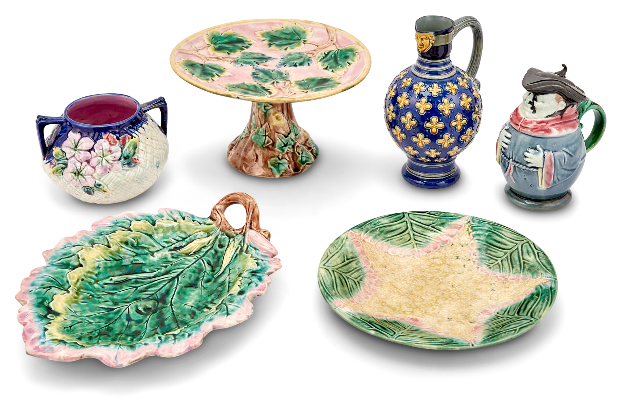 Lot image - Group of Five Majolica Articles