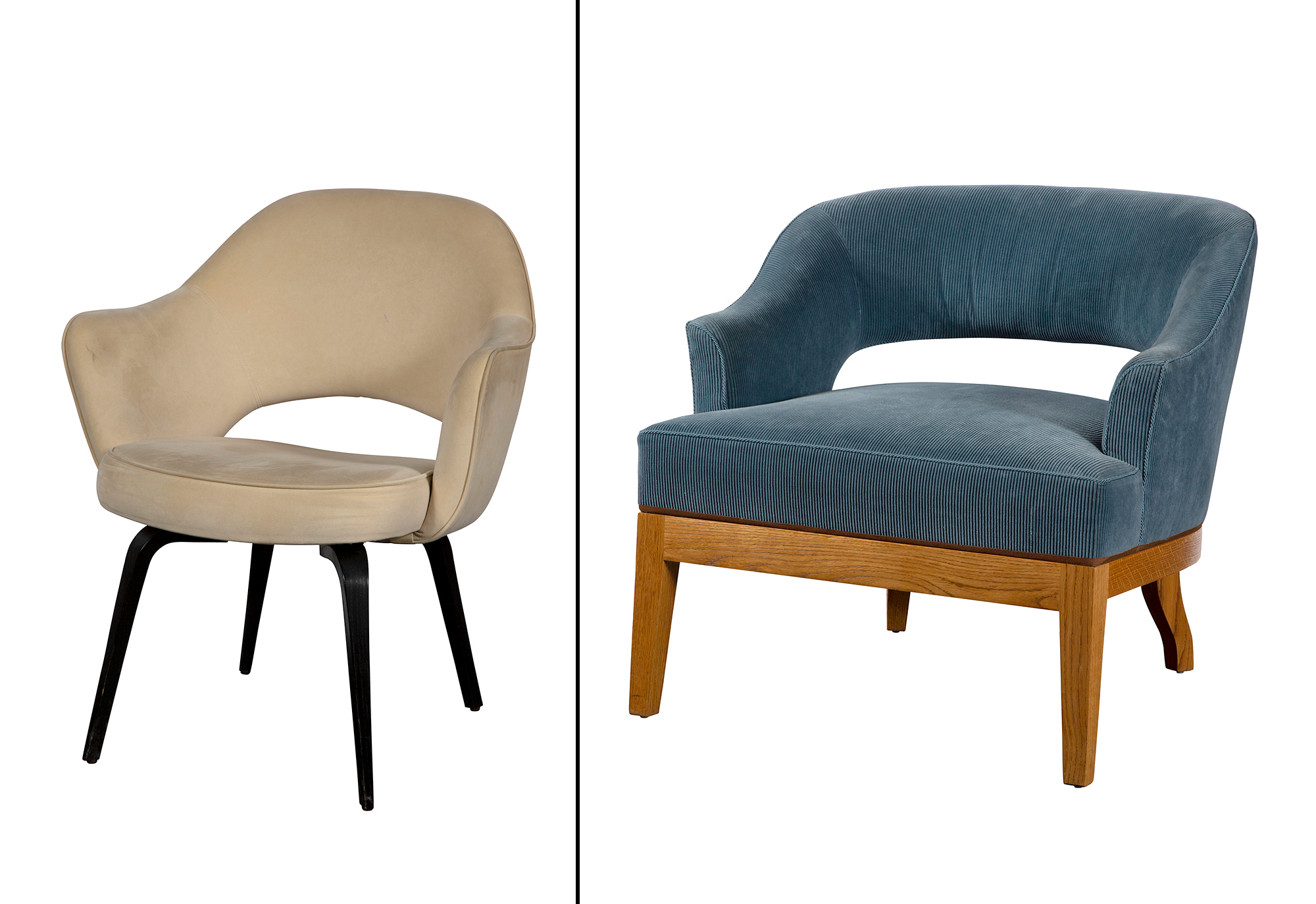 Lot image - Knoll Cream Upholstered Ebonized Walnut Round-Back Chair