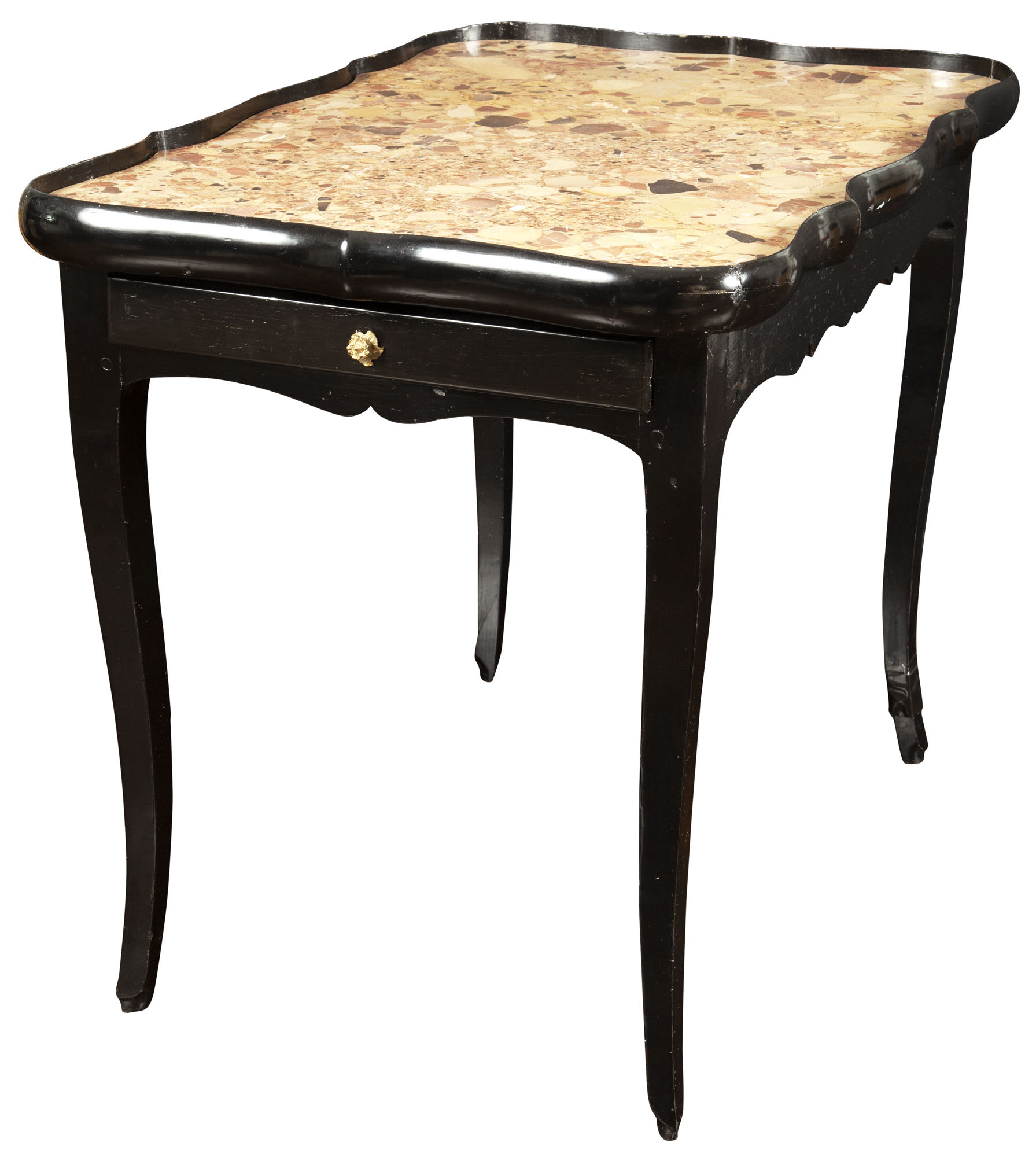Lot image - Louis XV Black Painted and Breche dAlep Marble Table