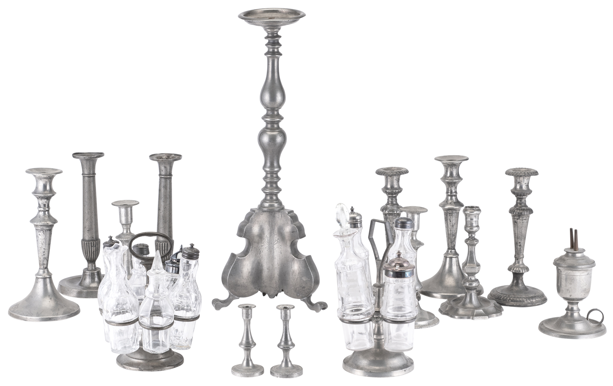 Lot image - Group of Pewter Candlesticks